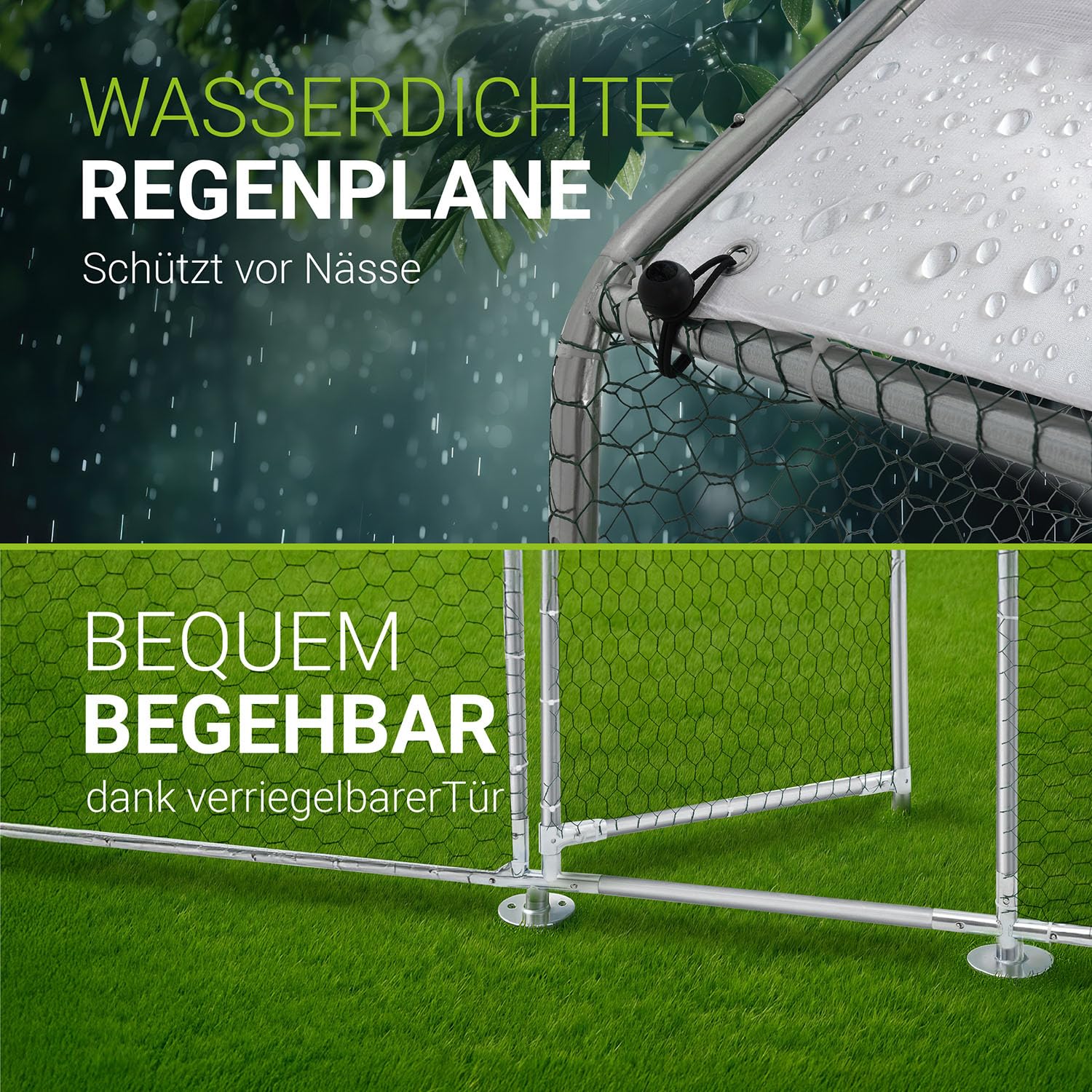 Juskys Freilaufgehege 3x2x2m - Hühnerstall aus Metall begehbar mit 6 m² Lauffläche, Tür & Riegel - Freigehege für Hühner, Kleintiere & Pflanzen