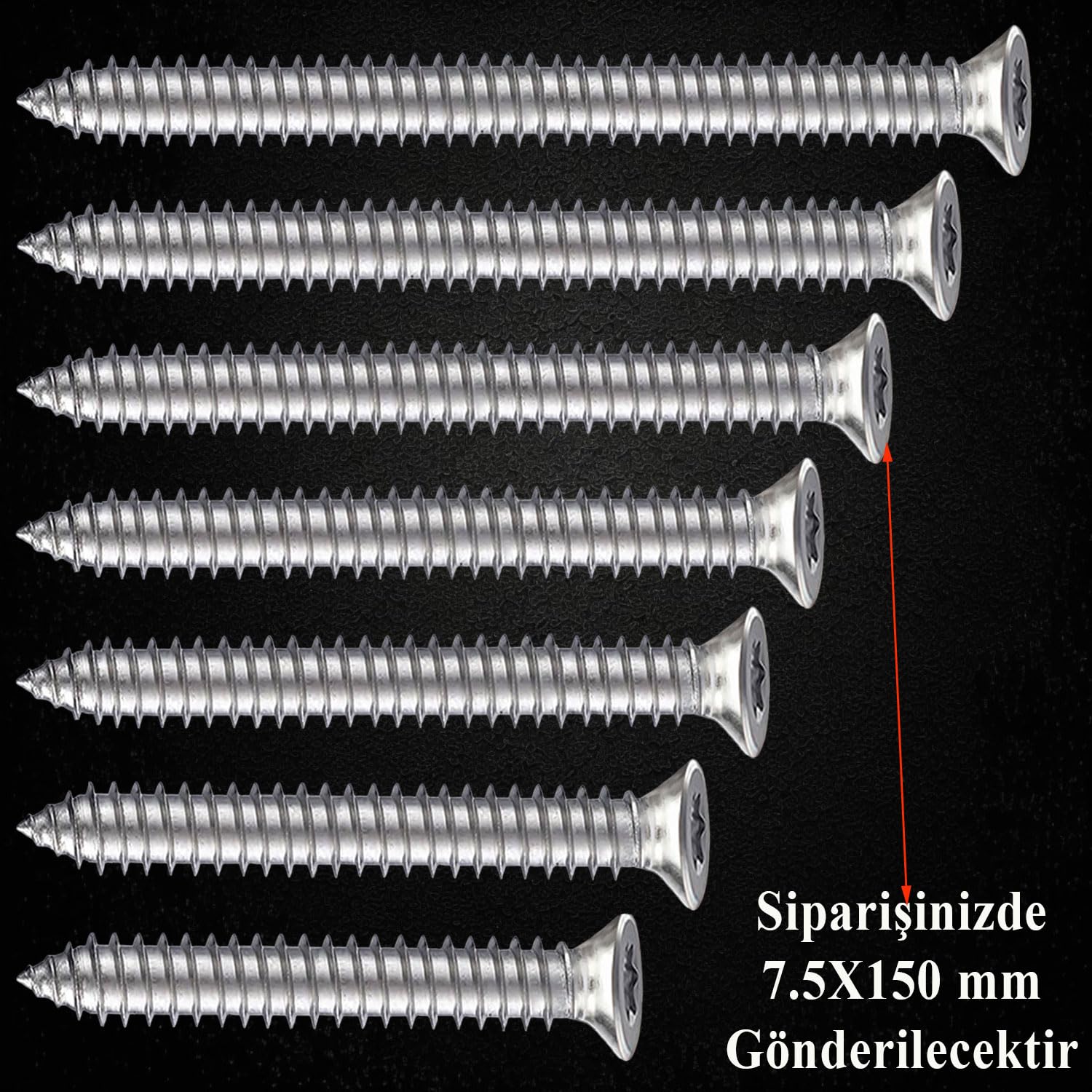 Badem10 Buldex Vida 7.5x150 mm 50 ADET Sivri Uçlu Dübelsiz Beton Vidası Tork Duvar Vidası Buldeks