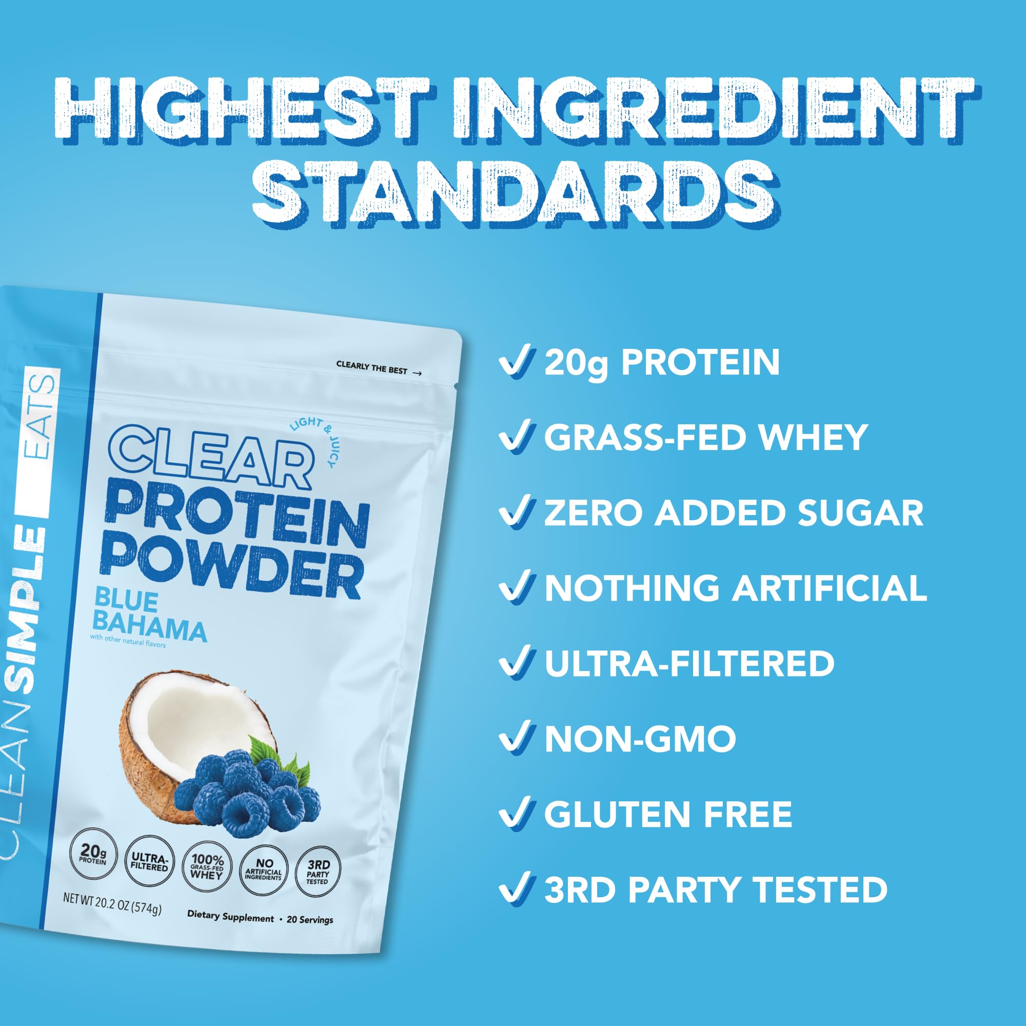 Clean Simple Eats Clear Protein Drink, Blue Bahama, 20 Servings — Amazon image 4