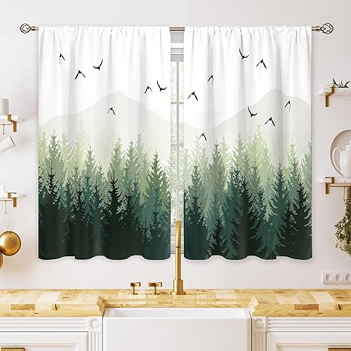 oolygoo Cortinas bohemias para ventana, diseño botánico de flores bohemias negras, bolsillo para cortinero, modernas de mediados de siglo, cortinas