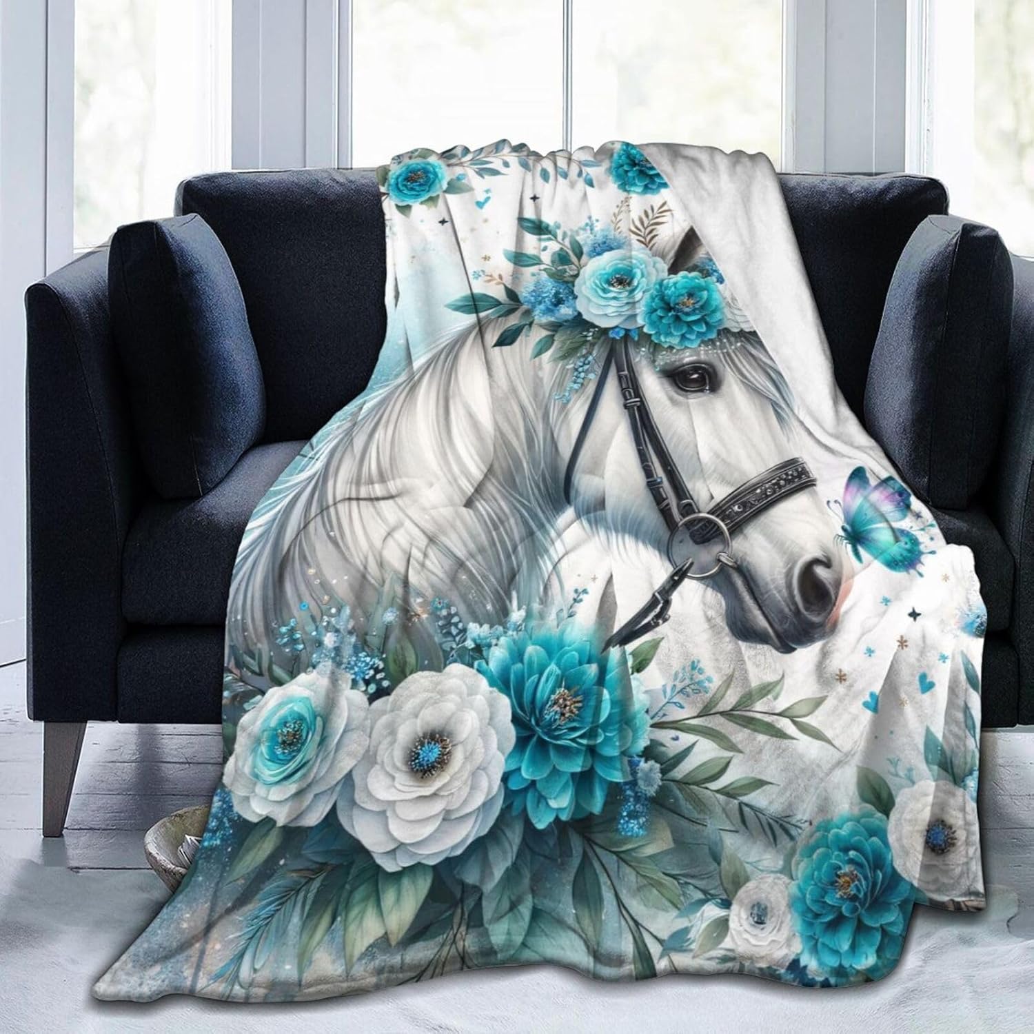 Horse Blanket 40" x 50", Cute Horses Themed Design Blankets for Kids Girls Boys, Soft Cozy Lightweight Flannel Throw for Lap Chair Sofa - Image 2