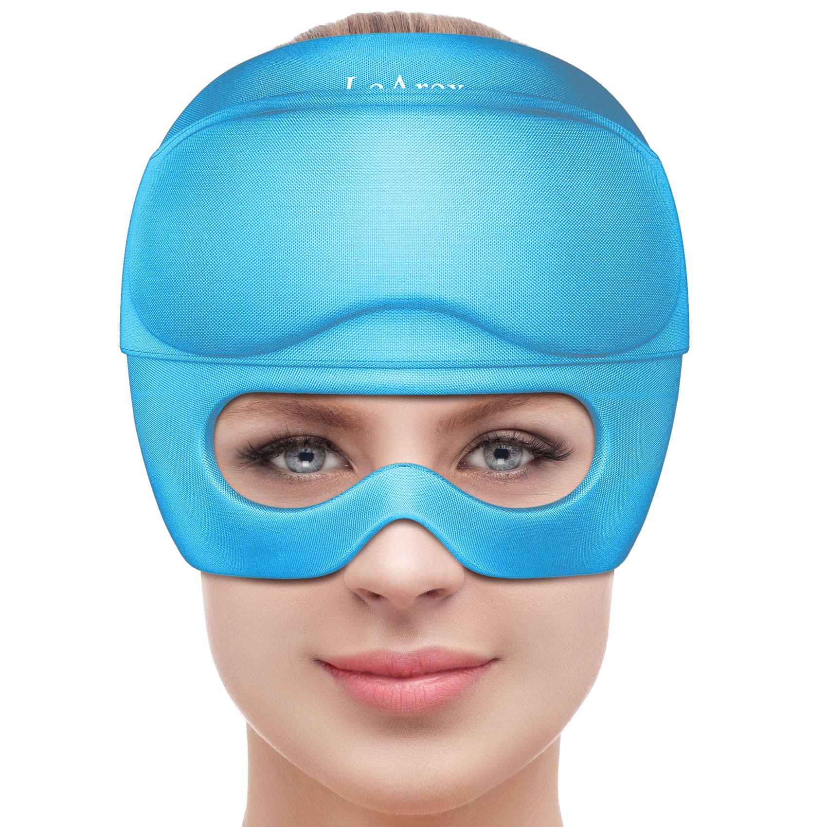2 in 1 Migraine Relief Cap with Gel Eye Mask, Headache Relief Cap Ice Head Wrap Hot and Cold Therapy Hat Gift for Women for Headache Puffy Eyes Sinus and Tension Stress Relief (ICY Blue)
