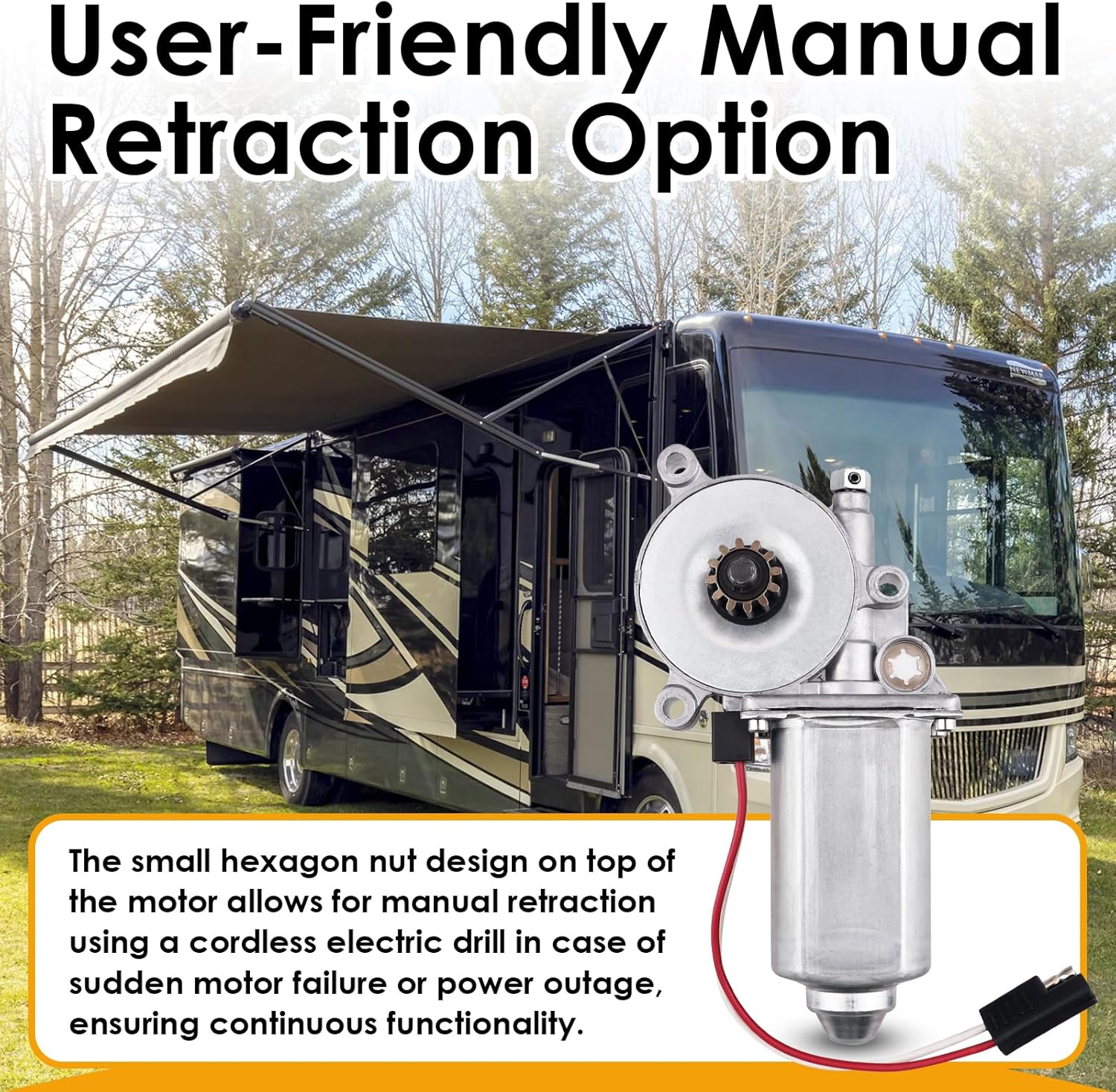 373566 RV Awning Motor Replacement Universal Connector Motor Compatible with Solera Power Awnings Motor ，with Single 2-Way Connector, 12-Volt DC 75-RPM