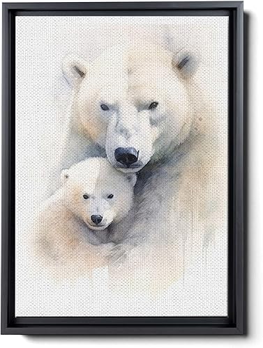 Fox Mother Cub Print, In The Style Of Stencil-Based, Ivory, Kids Wall Art, Kids Wall Art Display, Mom And Baby Animal Art Print