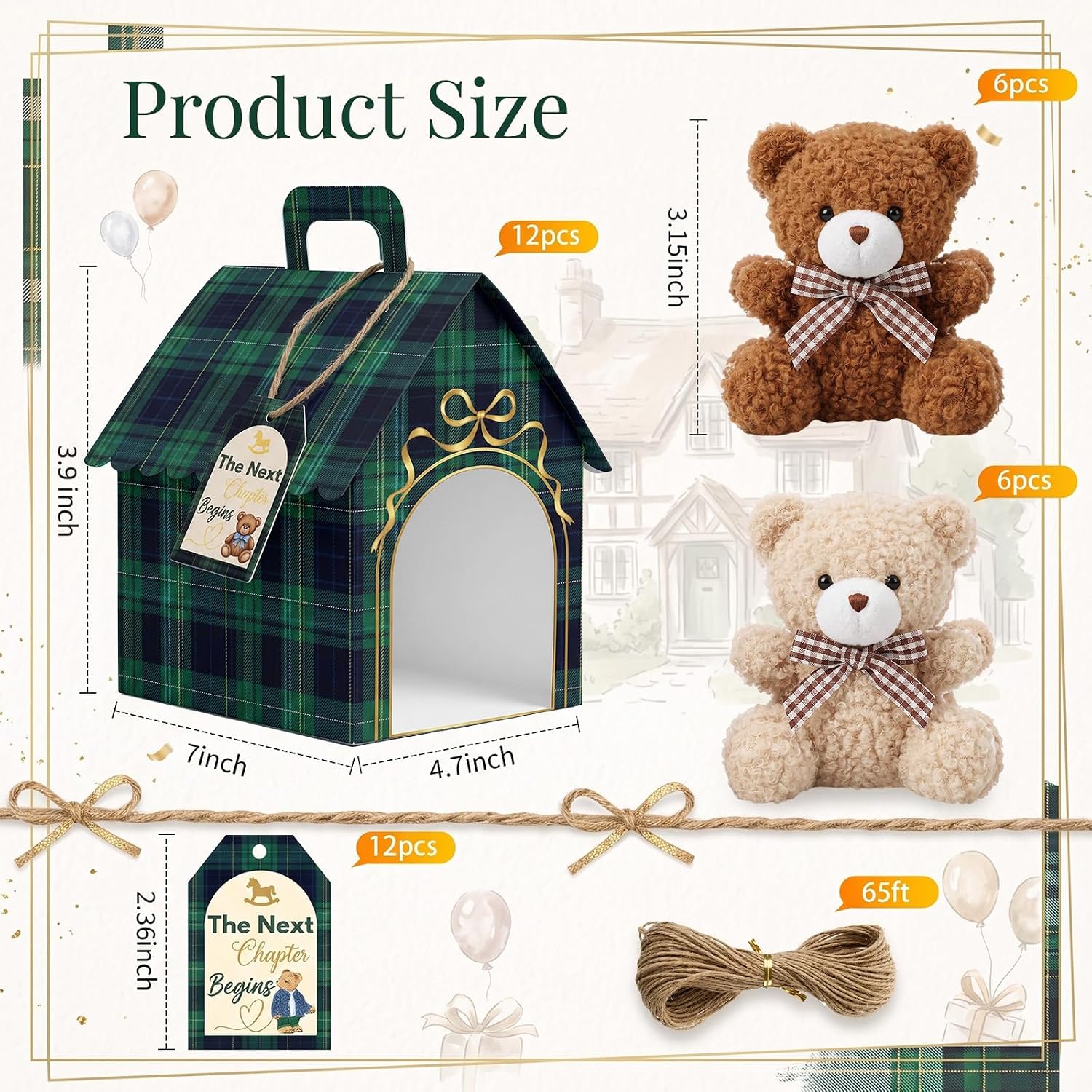 Maitys 24 Pcs Tartan Plaid Bear Baby Shower Favor Gifts