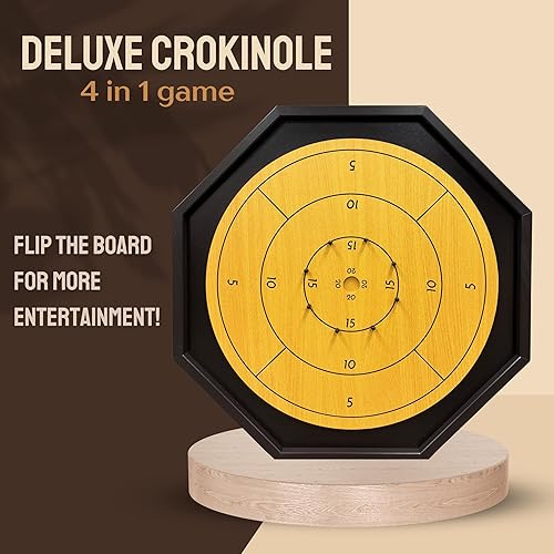 Miniatura 2 de Tradeopia Juego de mesa de Crokinole 4 en 1, tablero de ajedrez, damas y backgammon, juego de herencia canadiense para amigos y familiares, el juego