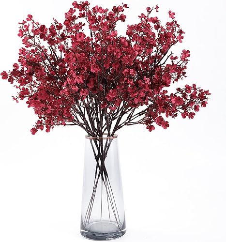 Hananona 10 piezas de flores artificiales de color burdeos para el aliento de bebé flores de seda falsas para decoración del hogar arreglos florales