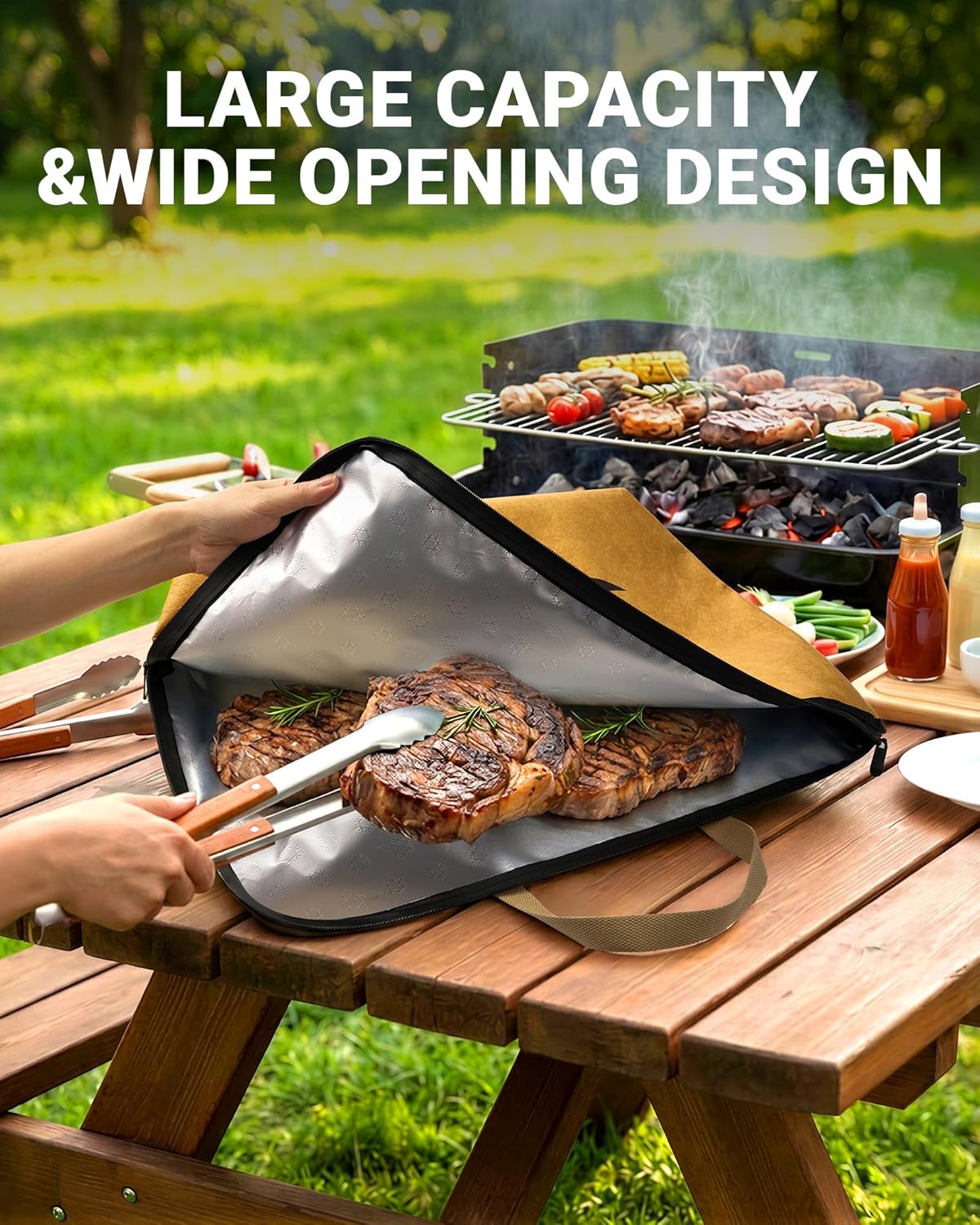 BBQ Blanket for Resting Meat, Reusable Meat Resting Bag for Grilling Accessories with Wide Mouth for Large Briskets, Smoker Accessories Gifts for Men Dad and BBQ Lovers (21in, Brown)