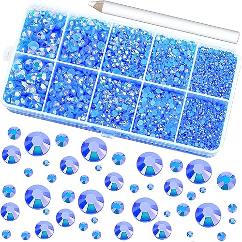 6600 diamantes de imitación AB color azul claro, de 0.079 in, 0.118 in, 0.157 in, 0.197 in, 0.236 in, resina de gelatina no termoadhesivos para