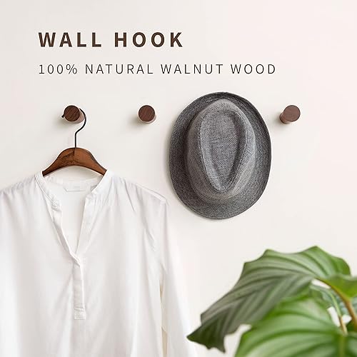 Miniatura 9 de NAUMOO Ganchos de pared blancos de madera, paquete de 4, gancho decorativo montado en la pared, clavijas de madera modernas para colgar sombrero,