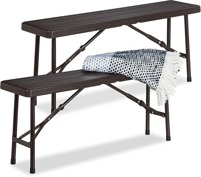 Set 2 Panchine Pieghevoli Da Giardino - Plastica Marrone, 100x42x25cm, 150kg Portata - Foto 8