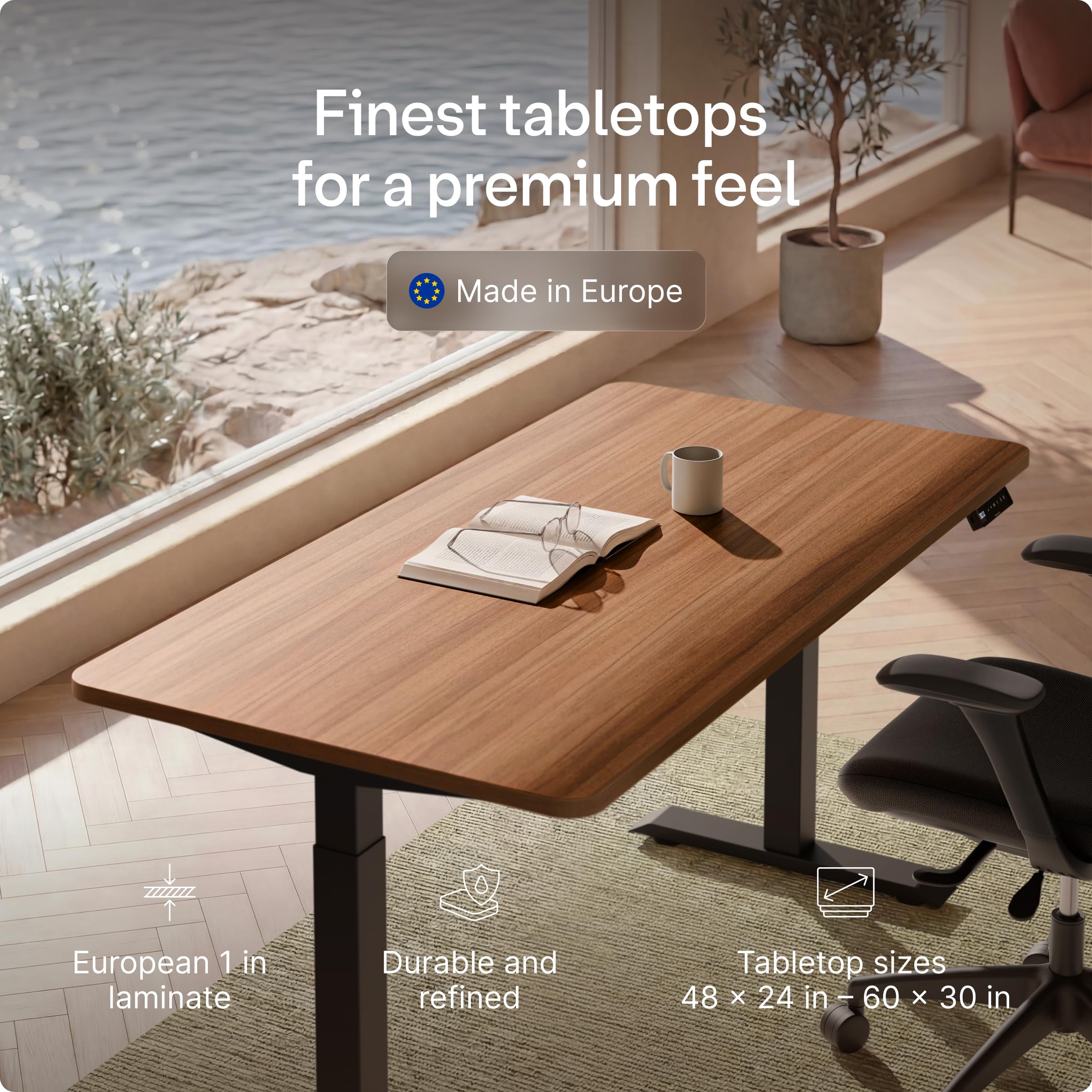 Black 60x28 in Electric Standing Desk, 1 Inch Thick Tabletop | Double Beam Frame, Holds 220lbs, Sit Stand, 3 Memory Height Adjustment, Extra Deep Table Top, Black Frame thumbnail 13