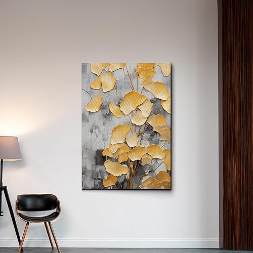 Miniatura 3 de Original Ginkgo biloba Print On Canvas, Modern Textured Gold Wall Art, Abstract Gold Leaves Print, Living room Wall Decor, Decor Canvas, Arts