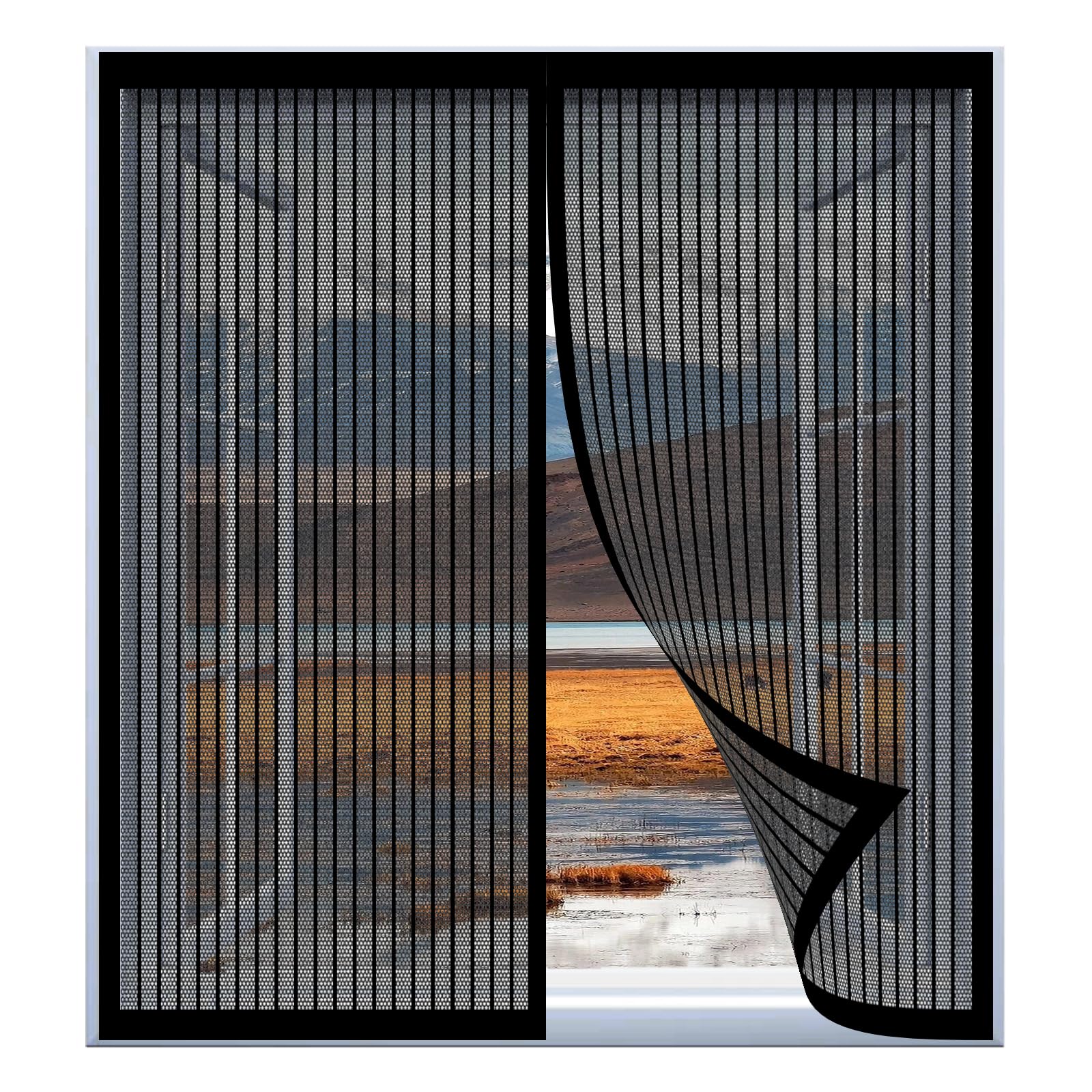 Yuanwan Black Mosquito Net Window Frame 83 X 123 Cm Easy Installation No Drilling Or Screwing Magnetic Screen Door With Lace For Windows Nets To Keep Bugs Out,
