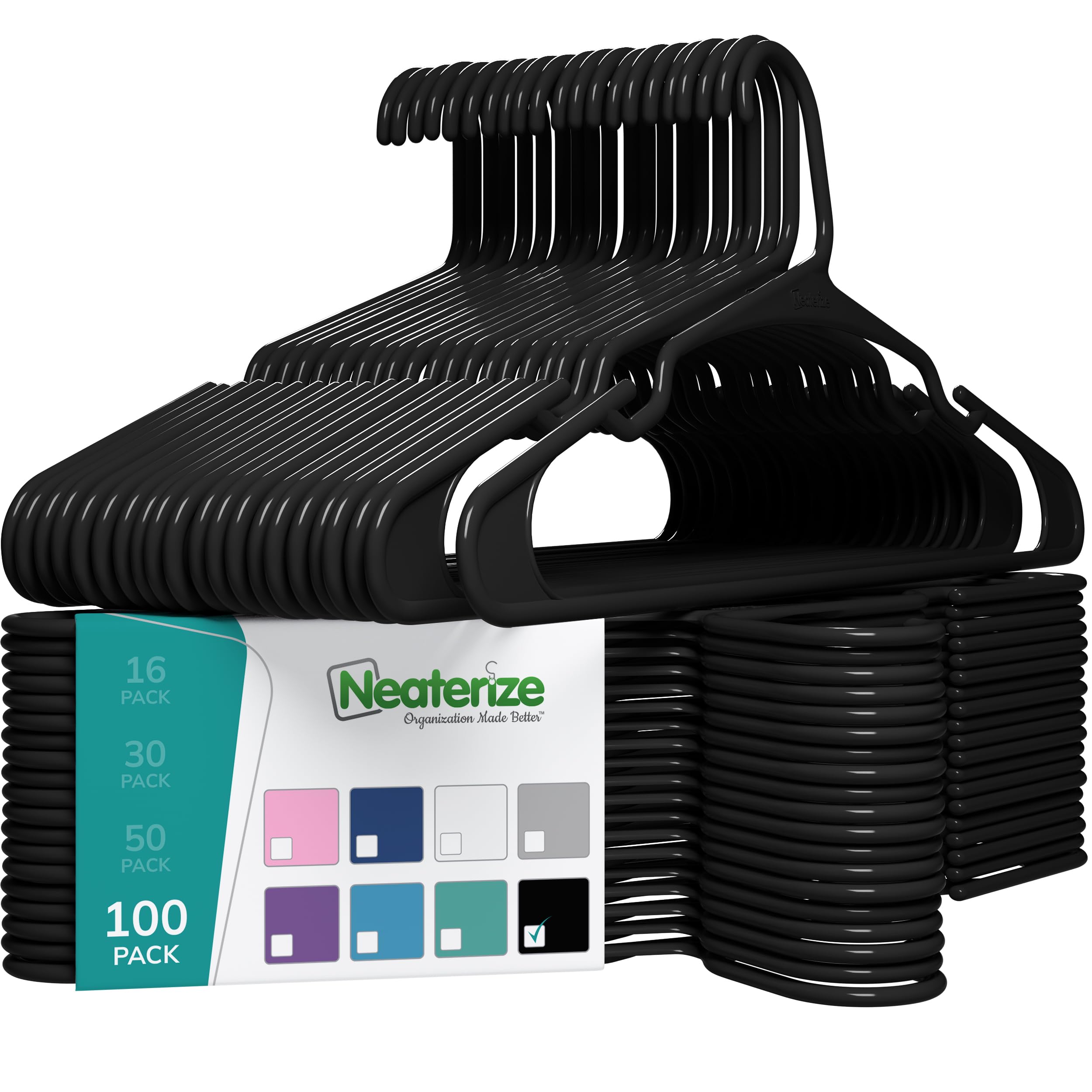 Clothes Hangers Plastic 100 Pack for Adults - Plastic Hangers, The Perfect Coat Hanger and General Space Saving Clothes Hangers for Closet - Percheros Ganchos para Colgar Ropa Hangars - Black Hangers