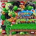 Pixel Gamer Birthday Decorations for Boys– All in One Party Decor Kit with Authentic Biome Colors (Cocoa Brown, Jungle Green, Black) – Includes TNT & Controller Foil Balloons, Backdrop, and Tablecloth