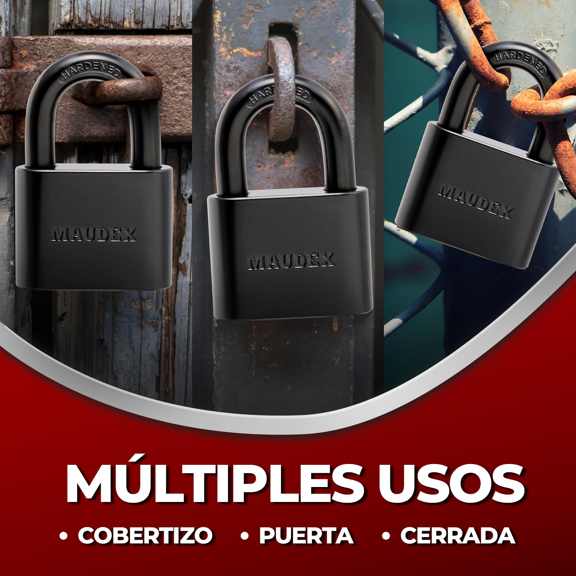Maudex® PBK50 Candado: protección para todo tipo de clima con 5 llaves, cilindro de latón y recubrimiento resistente a la intemperie para cobertizos, portones, almacenes y más