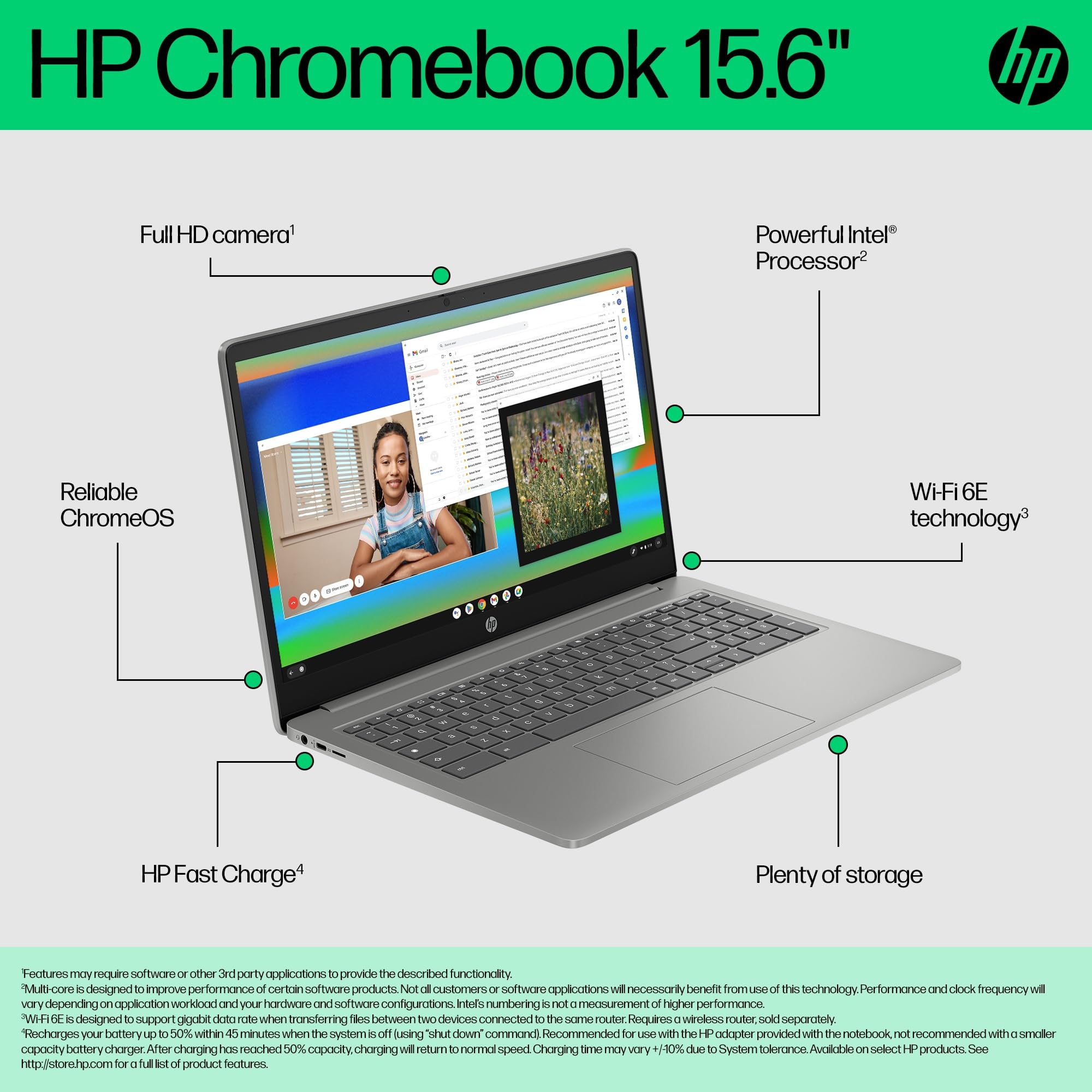 HP Chromebook 15.6" | Intel N100 Processor | 4 GB RAM | 128 GB Flash Storage | Intel UHD Graphics | HD Display | Up to 11.5 Hours Battery | Chrome OS | Dual Speakers | Mineral Silver | 15a-nb0005sa — view 4