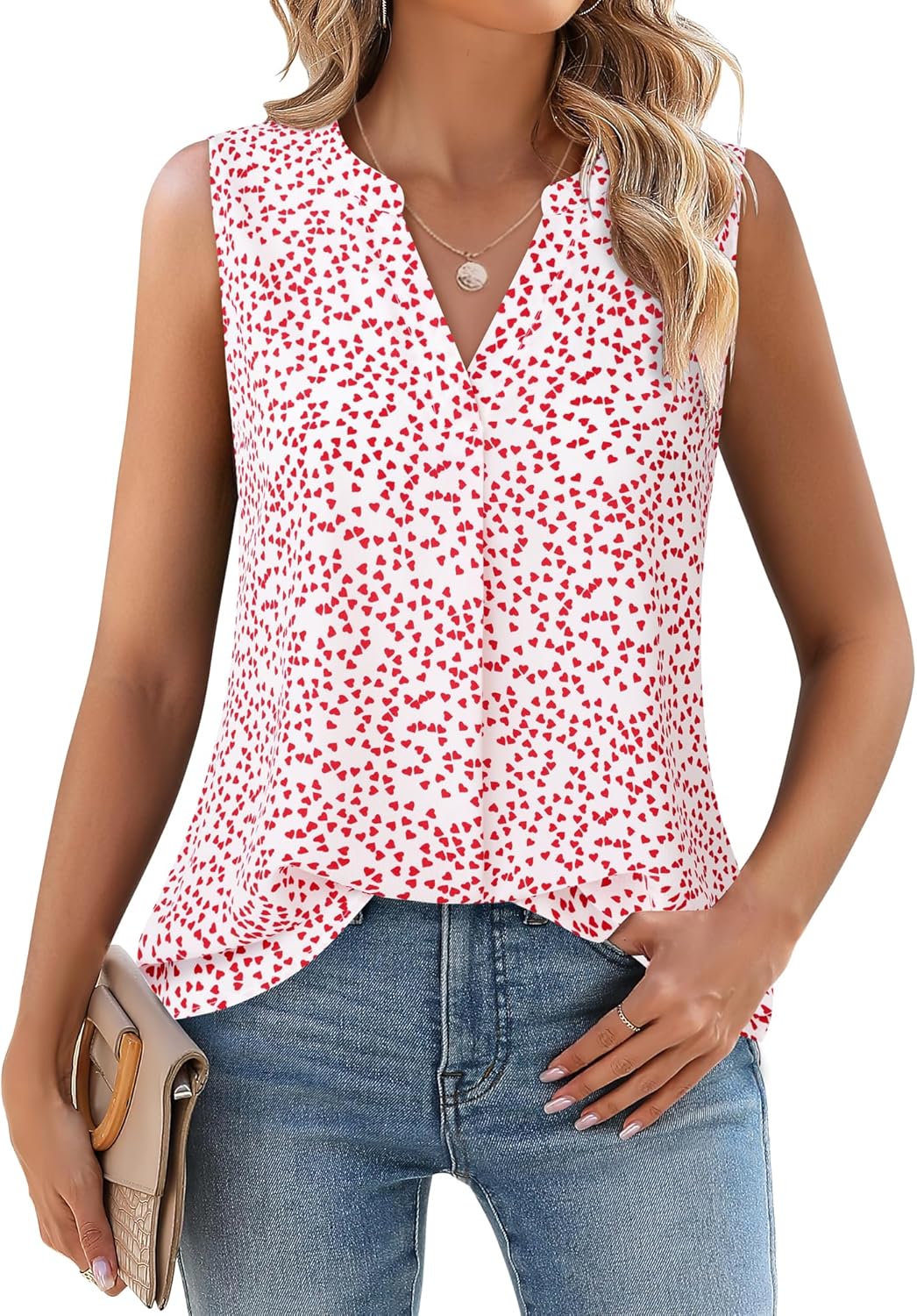 Timeson Women's Chiffon V Neck Sleeveless Blouse Tops Office Work Shirts - Image 3