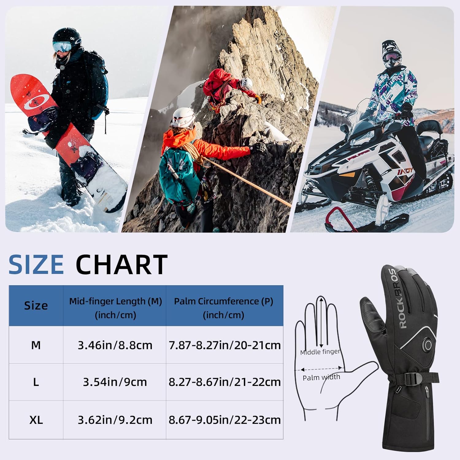 ROCKBROS Heated Gloves Electric Rechargeable Battery Thermal Mittens Gloves for Men Women Winter Touchscreen Waterproof Warm Glove Liners Cold Weather Gloves for Cycling, Skiing, Snowboarding - Image 7