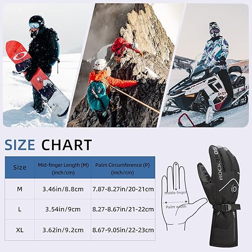 Miniatura 7 de ROCKBROS Guantes calefactables eléctricos con batería recargable térmica, guantes térmicos para hombres y mujeres, para pantalla táctil de invierno,