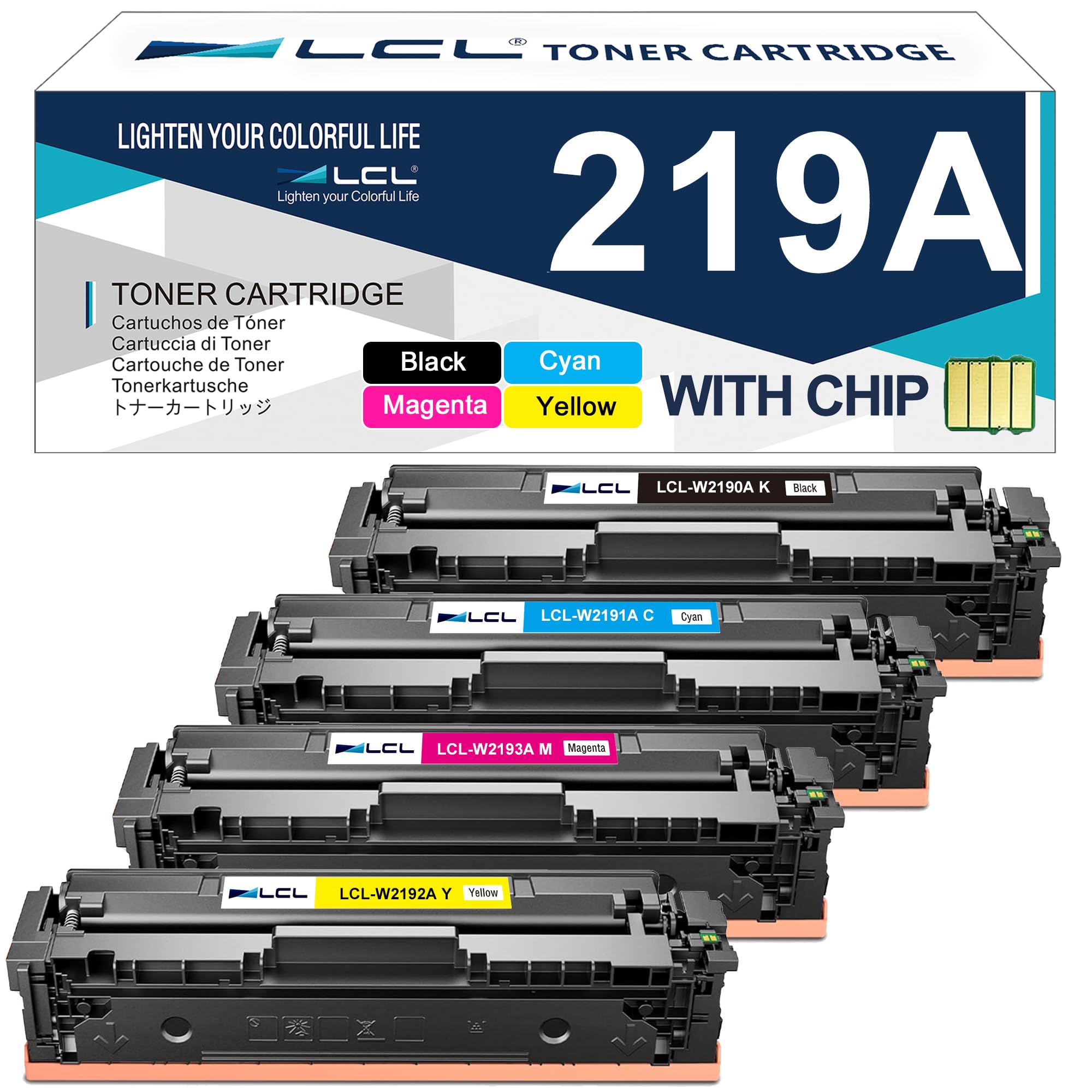 LCL 219A (z chipem) zamiennik kasety z tonerem do HP 219A W2190A W2191A W2192A W2193A kompatybilny z HP Color LaserJet Pro MFP 3302FDW 3302SDW 3302FDN 3302FDNG 3302FDWG 3302SDWG 320202SDWG 320202SDWG