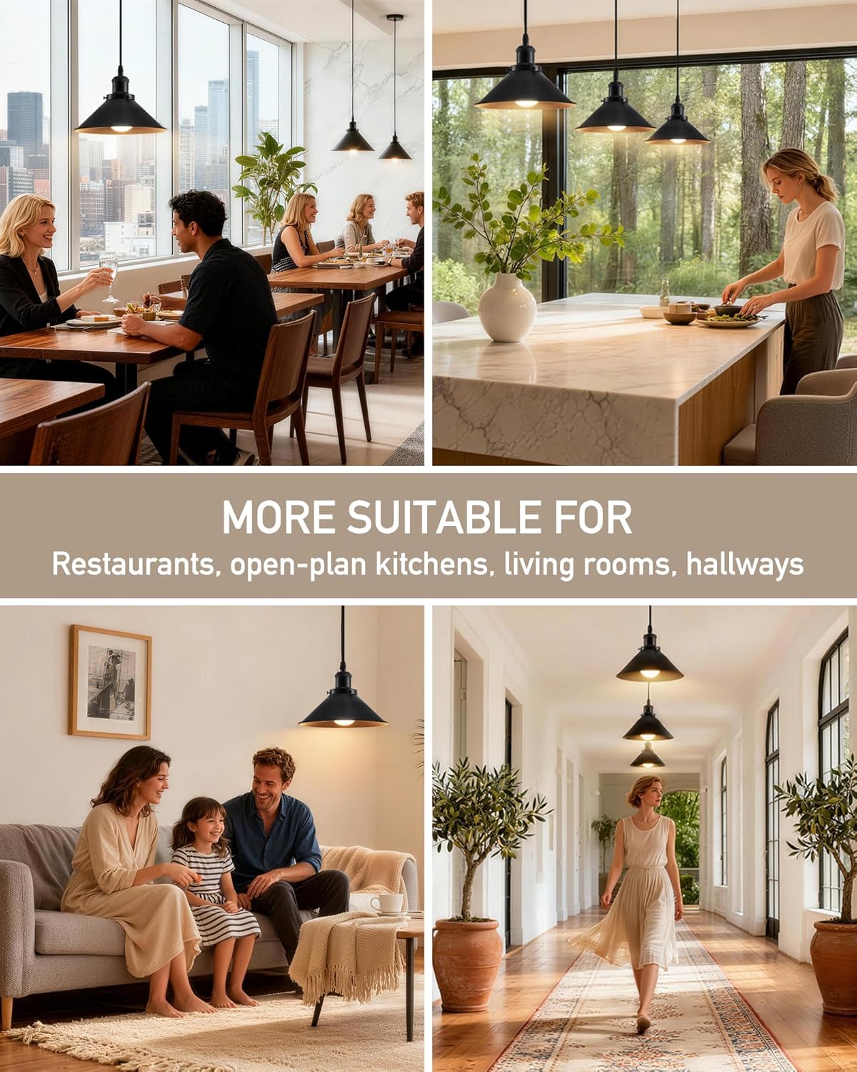 2 Pack Black Battery Operated Pendant Lights, Rechargeable No Wiring Chandelier with Remote，Wireless Battery Powered Hanging Lamp Fixture for Ceiling Kitchen Island Dining Room Hallway Bedroom