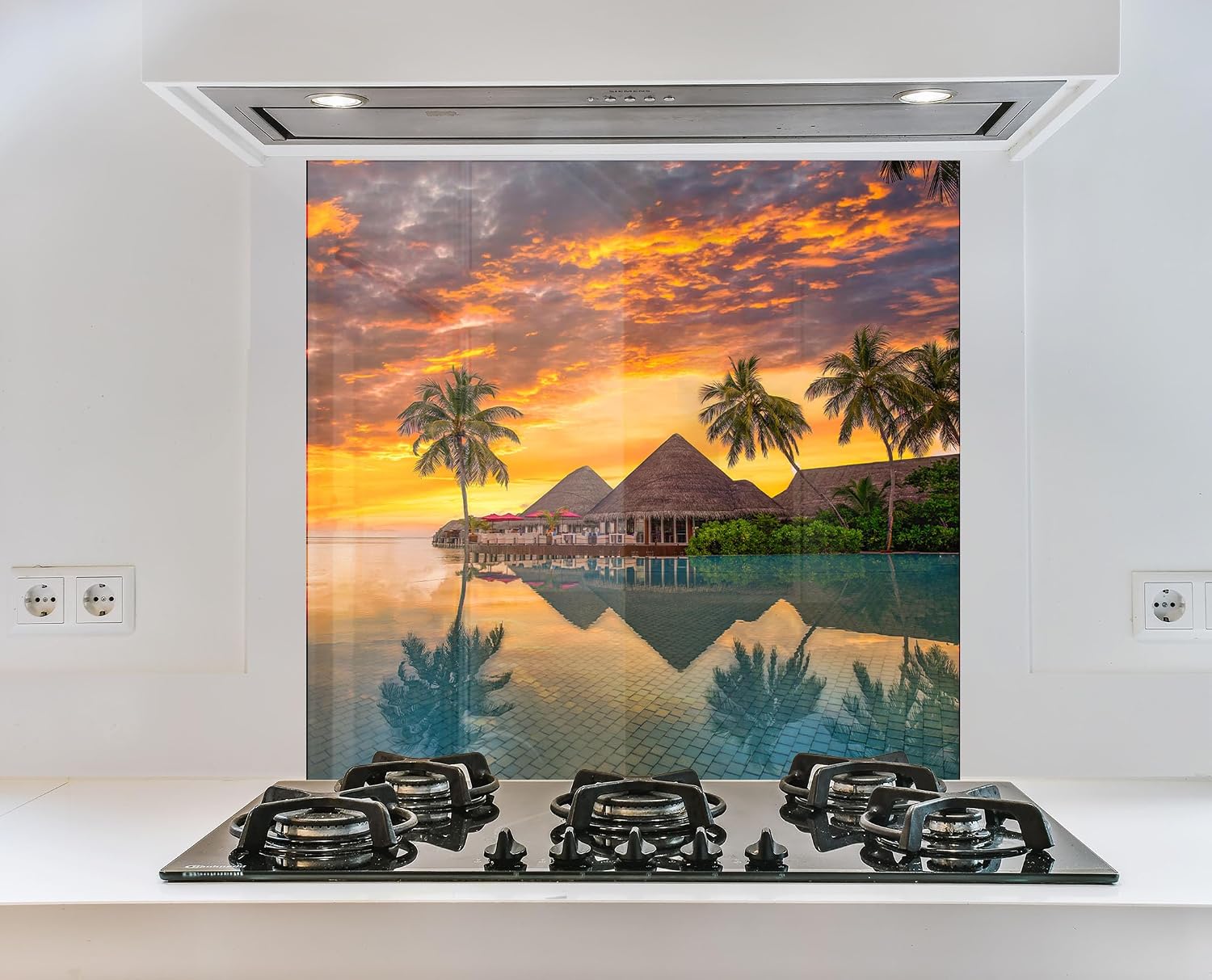 Myphotostation.com 23.5Wx52H'' Tempered Glass Stove Backsplash Kitchen Tile Decor Stove Back Cover Glass Splashback Tile for Stove Top Cover Toughened Glass Cooker Protector 21