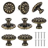8 Pack Antique Brass Drawer Knobs, Vintage Dresser Drawers Knobs, Solid Round Cabinet Knobs, Single Hole Cabinet Hardware for Refinished Furniture, Diameter 1.18in