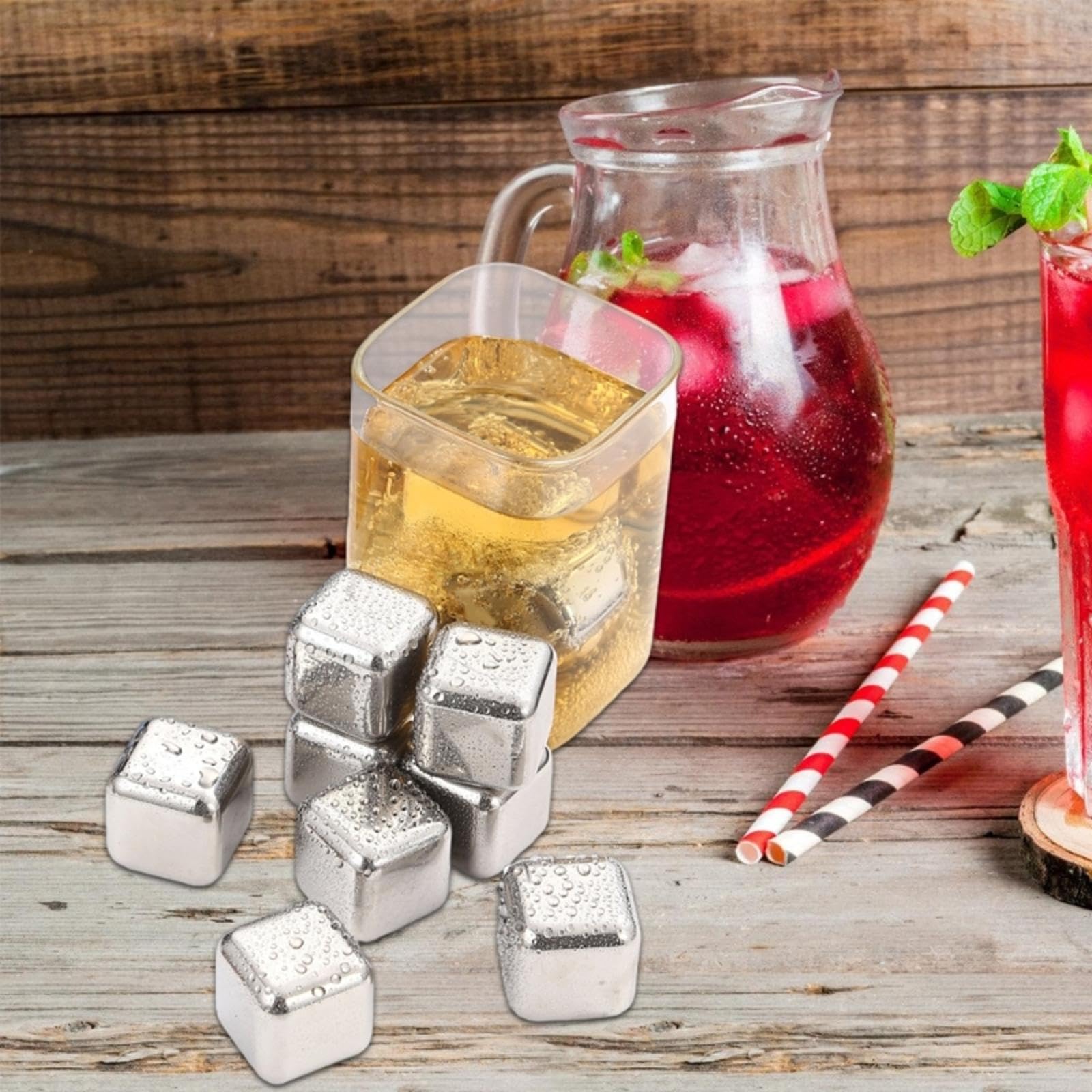 12 cubos de hielo con pinzas, accesorios de metal, textura de acero inoxidable 304, adecuados para beber, cubos de metal con pinzas
