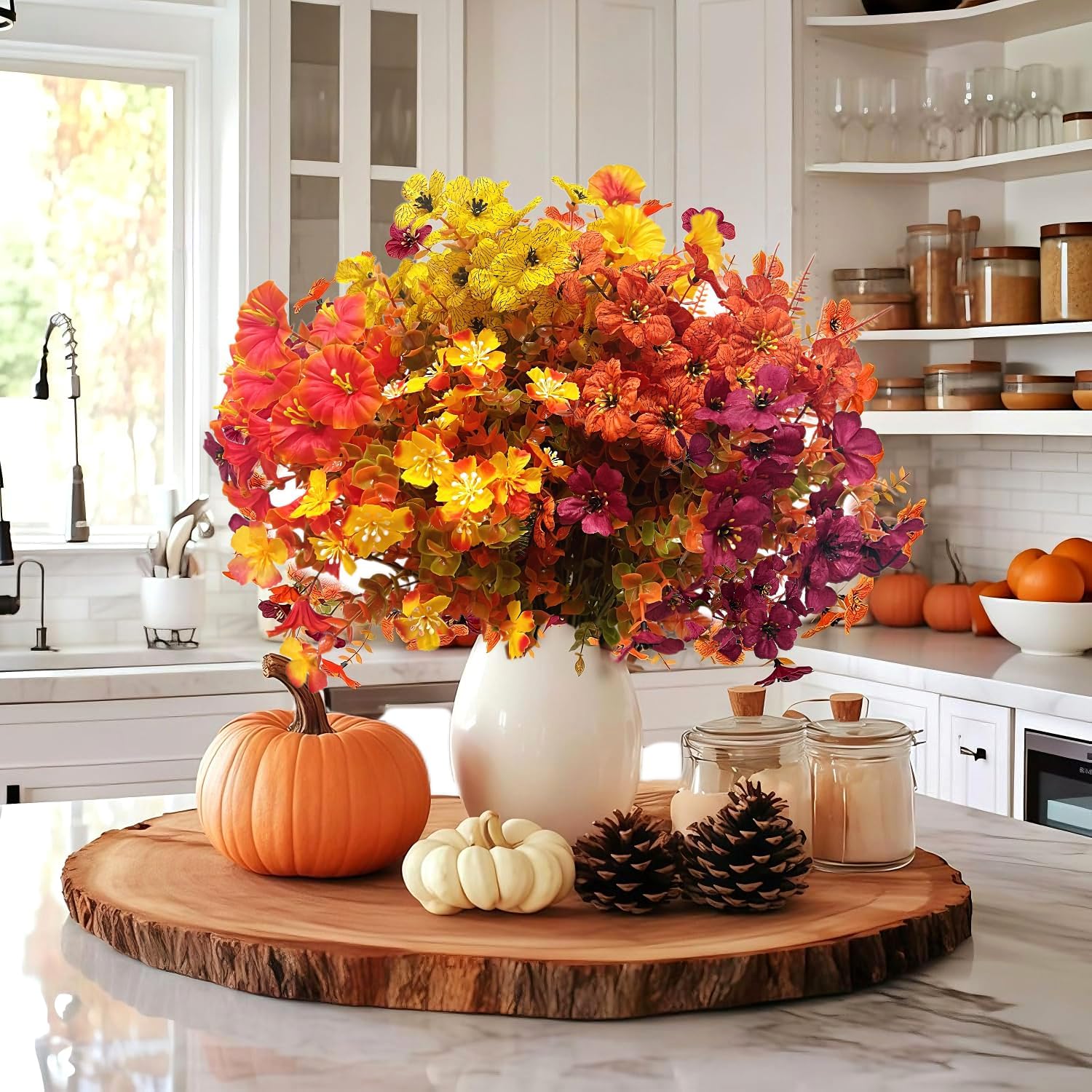 24" Mini Christmas Trees with Flocked Pine Needles, Pine Cones, Berries Decor and 14pcs 7 Types Fall Artificial Flowers