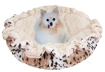 BESSIE AND BARNIE Ultra Plush Aspen Snow Leopard/Natural Beauty Luxury Deluxe Dog/Pet Cuddle Pod Bed