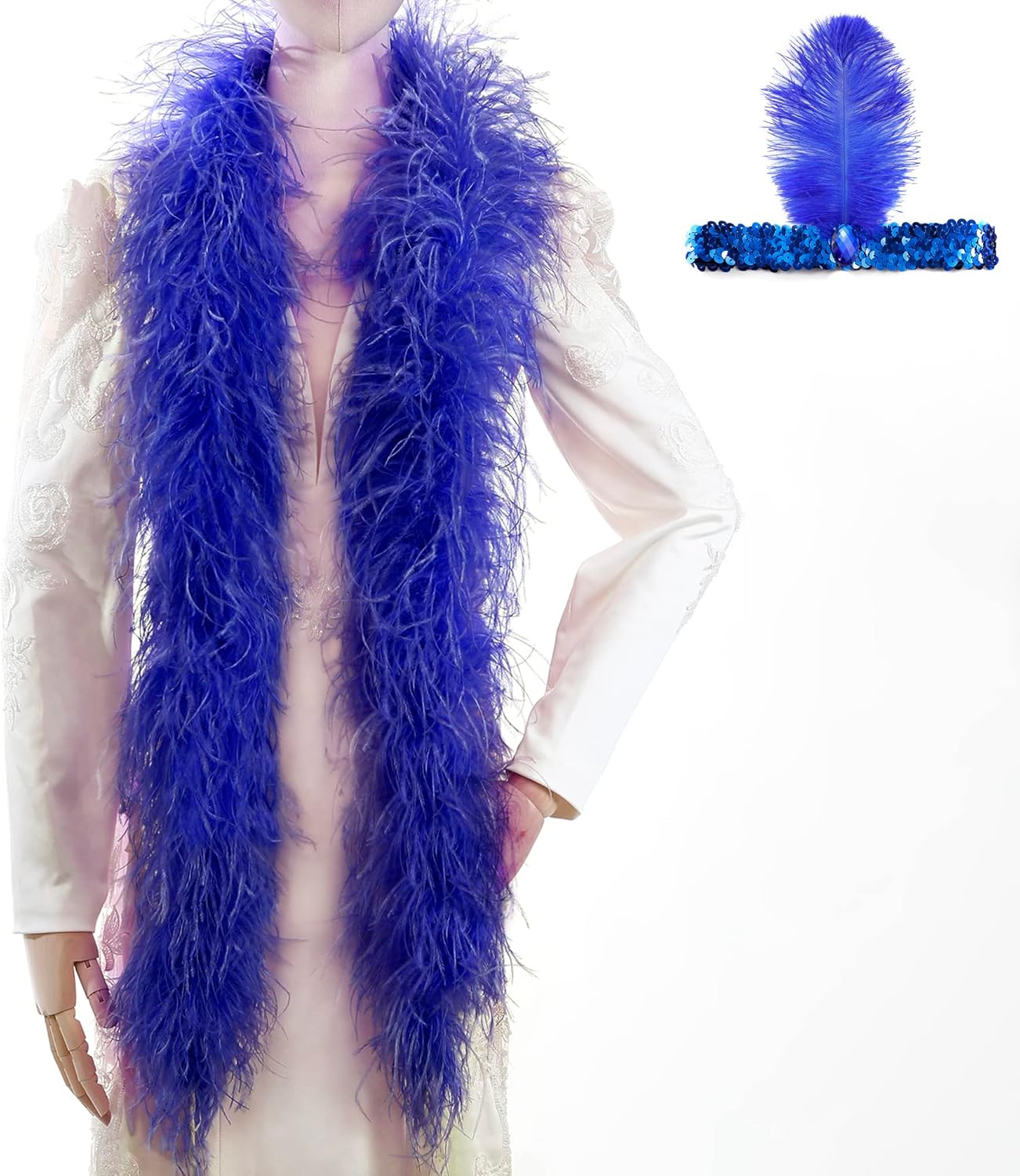 Soarer Royal Blue Ostrich Feather Boas – 2yards 3ply Long Boas for Party, DIY Production, Clothing Decoration (Royal Blue)