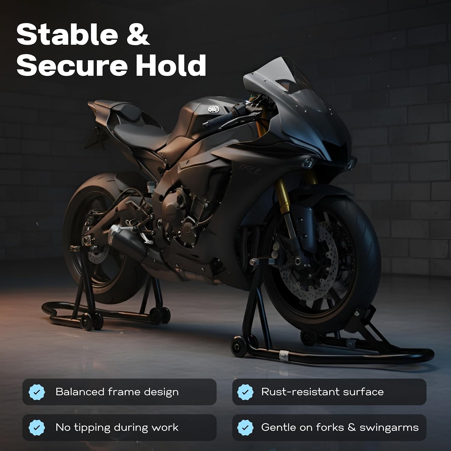 YEBOKSI Motorcycle Stand, Front & Rear Combo Stands, 750LBS Capacity, U+L Adjustable Swingarm Spool, Polyurethane Wheels, For Variety Of Motorcycles, BMW, KAWASAKI, YAMAHA, HONDA, BLACK