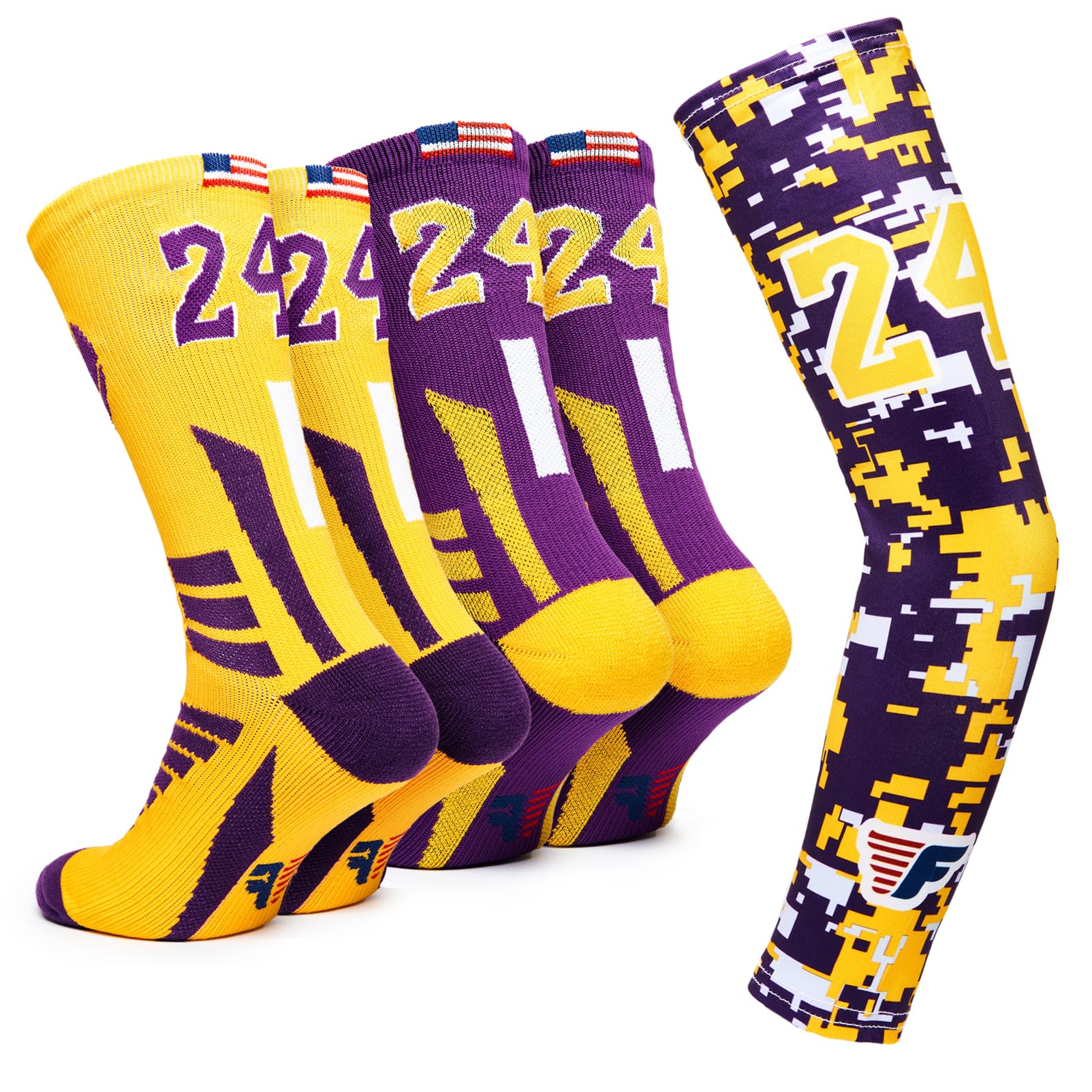 Forever Fanatics Basketball Socks For Men & Boys Crew Socks With Basketball Arm Sleeve - Made in USA