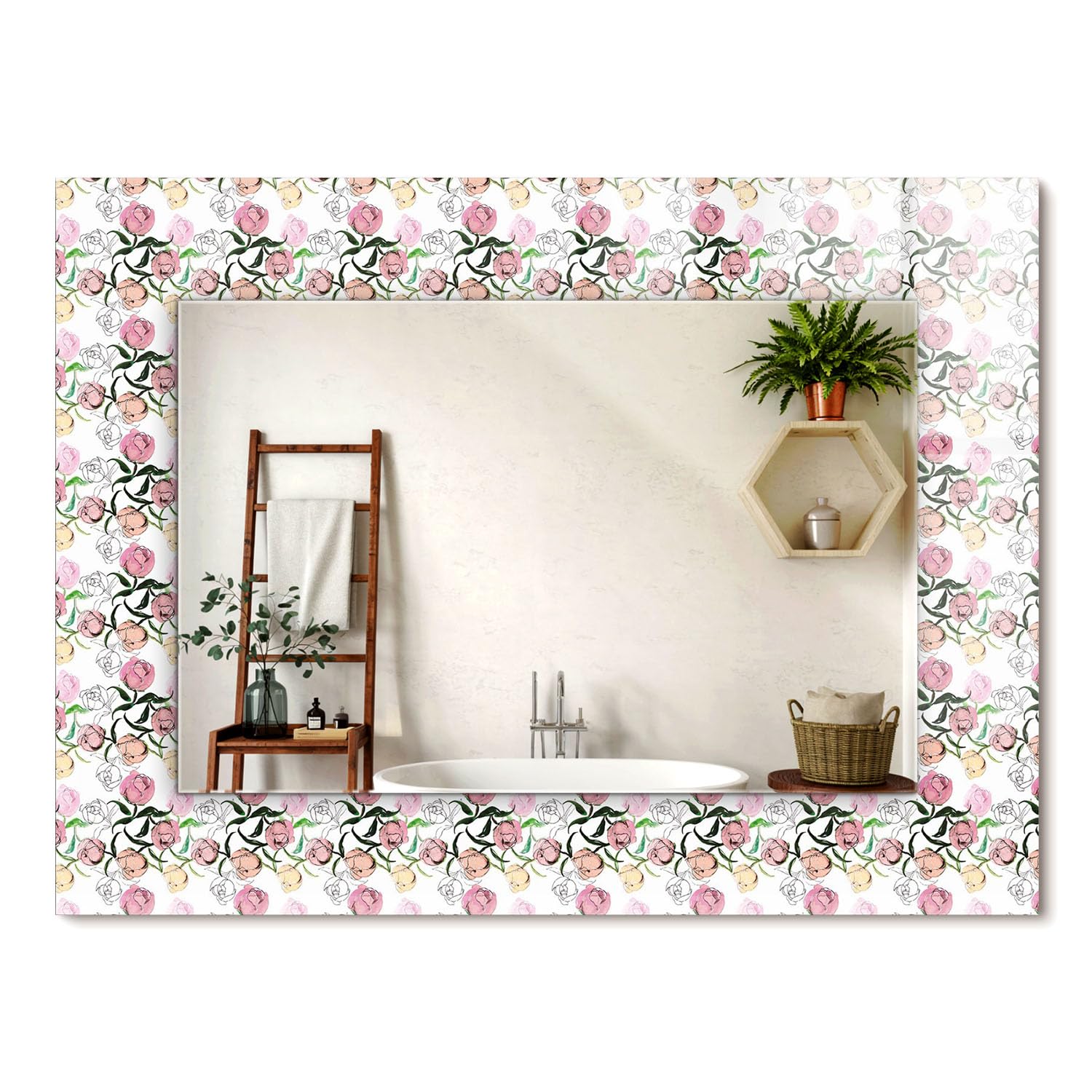 Grand miroir rectangulaire à cadre décoratif floral Blumenmuster 80x60