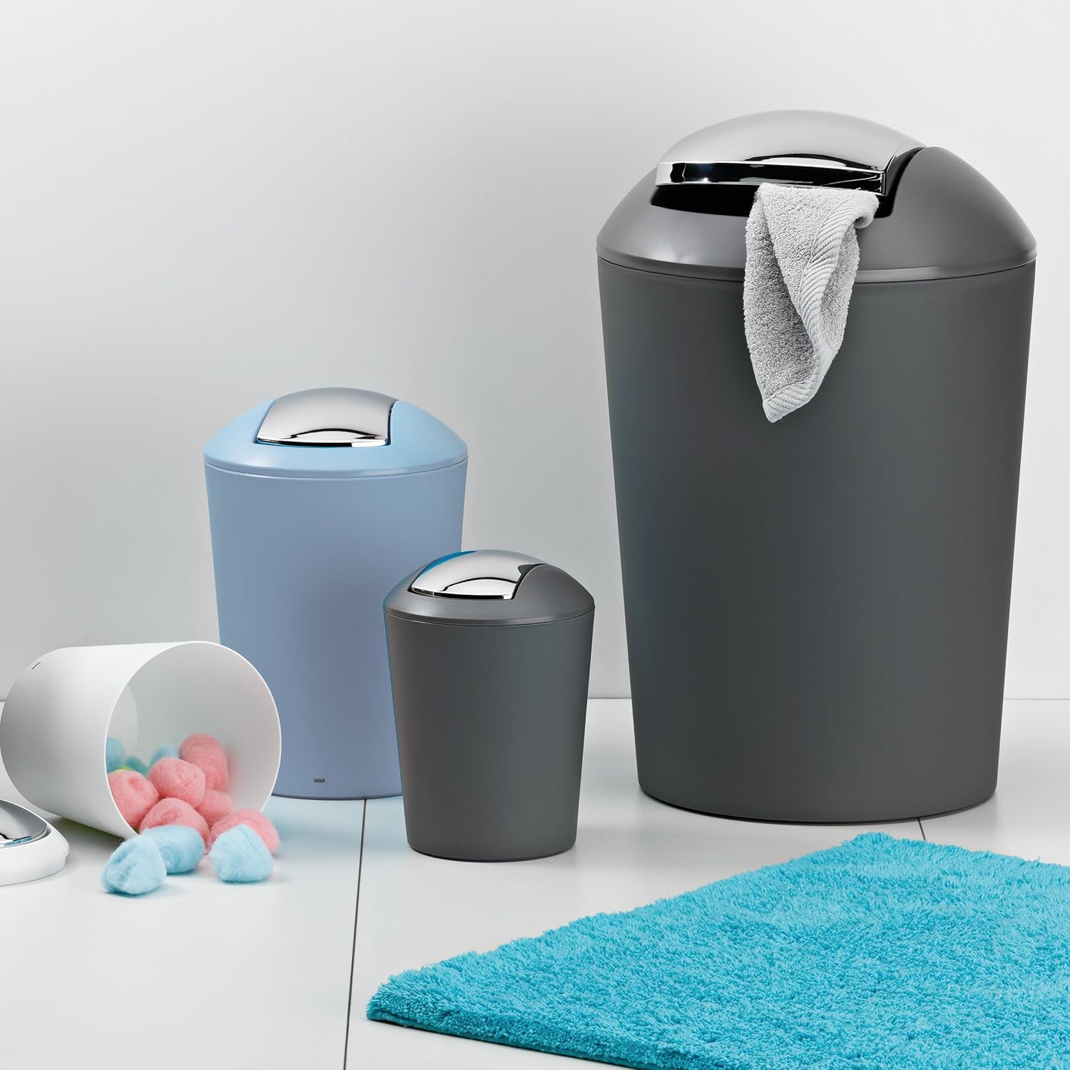 kela Cosmetic bin Grey 1.7l, mini Waste bin Bathroom with Swing lid, Plastic, Marta, Small Table Waste bin Grey matt