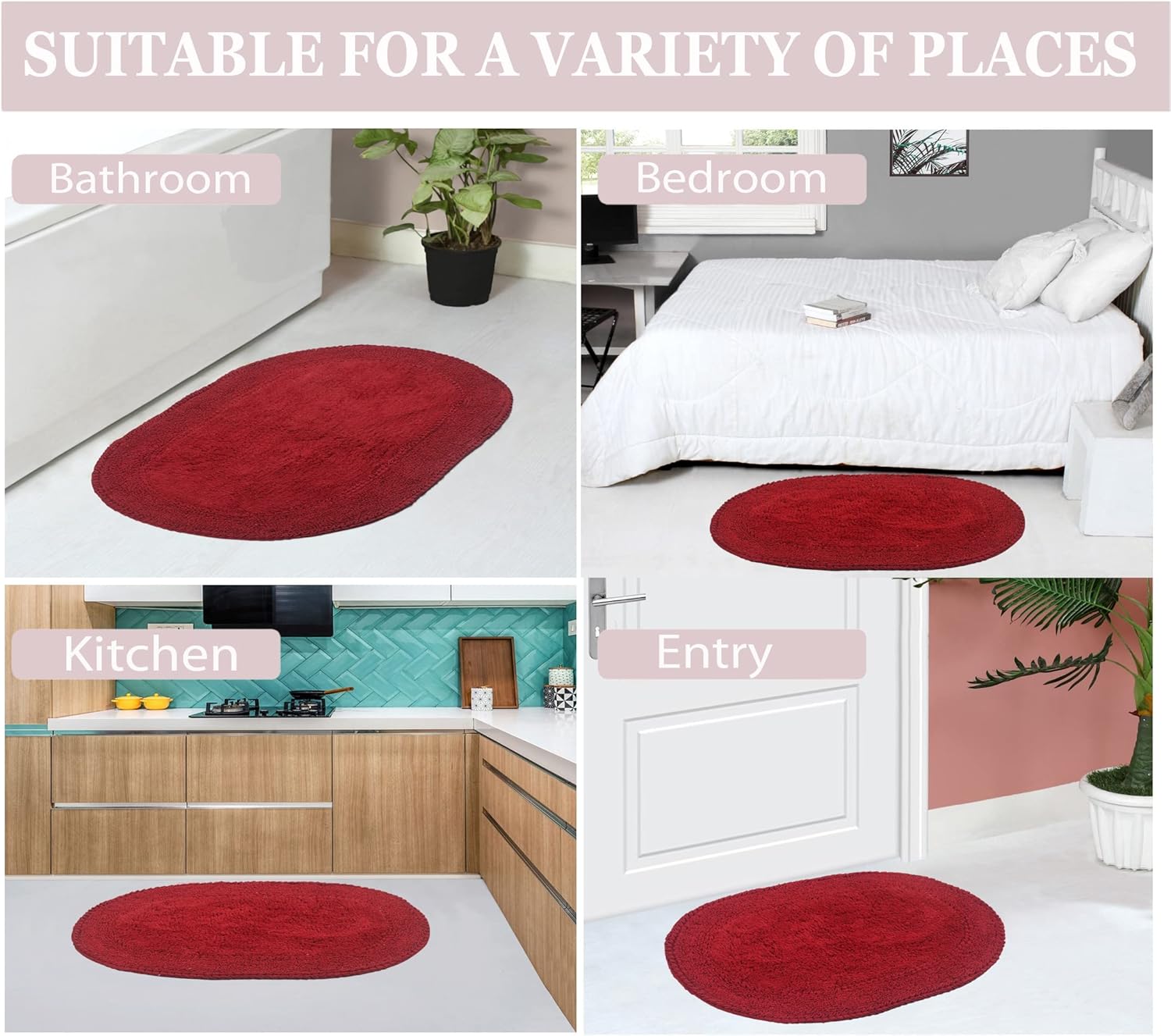 Home Weavers Double Ruffle Collection 100% Cotton Bathroom Rugs Set, Bathroom Décor, Washable Rug, Extra Soft and Absorbent bath Rug, Kitchen Mat, Bath Mat Set, Bath Floor Mat Non Slip, 28" Round, Red