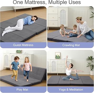 MeMoreCool Folding Foam Futon Mattress Queen, Foldable Japanese Floor Mattress, Sleeping Mat Pad for Adults Guests Sleepovers, 3 in Thick Tatami Mat Portable Shikibuton, Dark Grey
