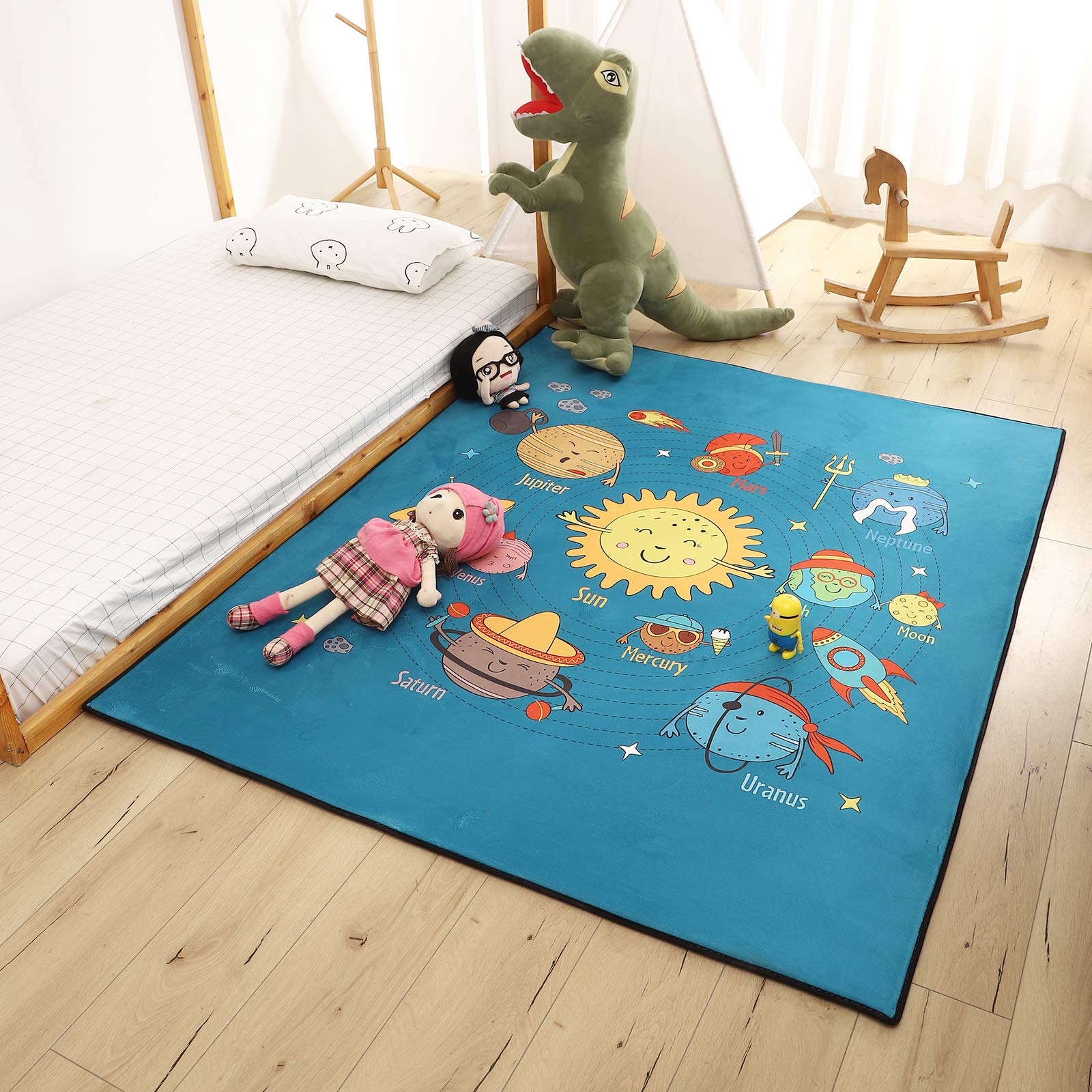 @UNACA1S1A Large Kids Rugs for Playroom Thicken Kids Play Rug Mat Memory Foam Materical Playmat with Non-Slip, Educational Area Rug for Boys/Girls, Solar System 60 x 72 inches
