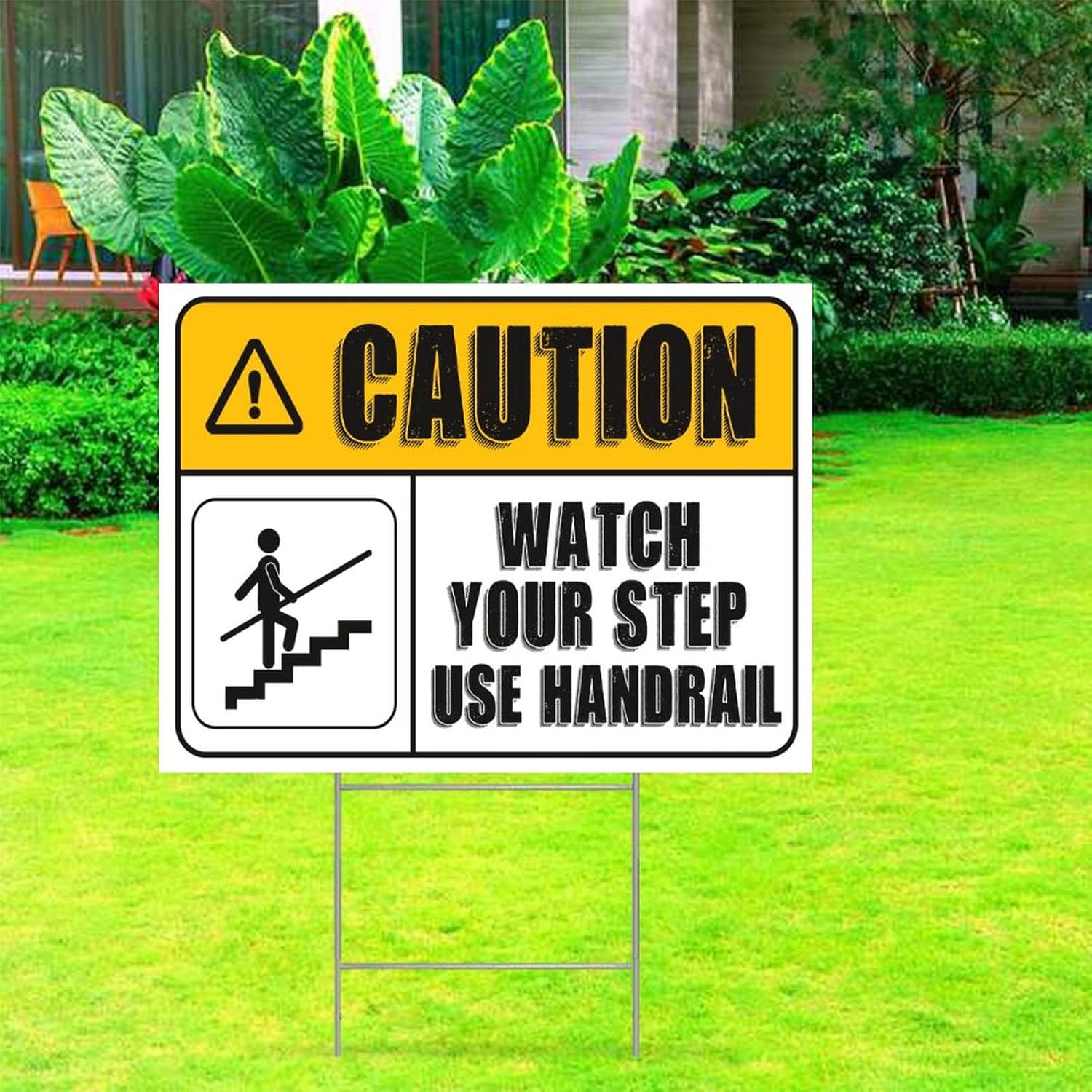 Caution Watch Your Step Use Handrail Yard Sign 18x24 Inch Weatherproof Farmhouse Warning Yard Signs for Home Outdoor Garden Street Road Farm Countryside Park Decoration