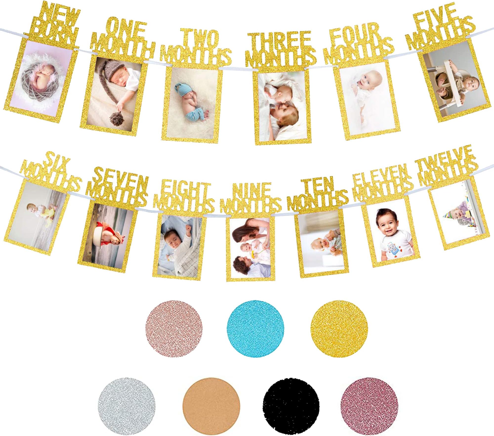 Baby Photo Bunting Birthday Photo Banner With Newborn To 12 Months,Baby Milestone Photo Bunting Photo Banner For Recording Baby'S Growth In 12 Months