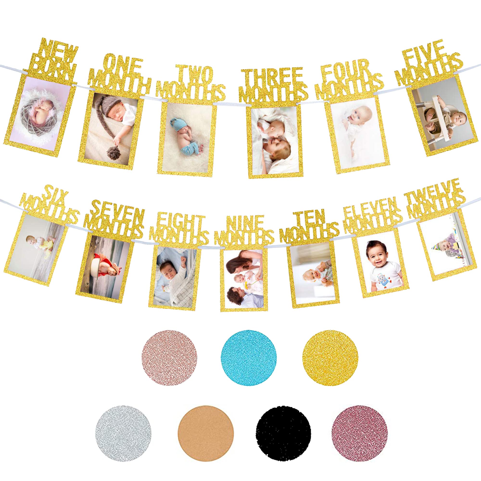 Baby Photo Bunting Birthday Photo Banner With Newborn To 12 Months,Baby Milestone Photo Bunting Photo Banner For Recording Baby'S Growth In 12 Months