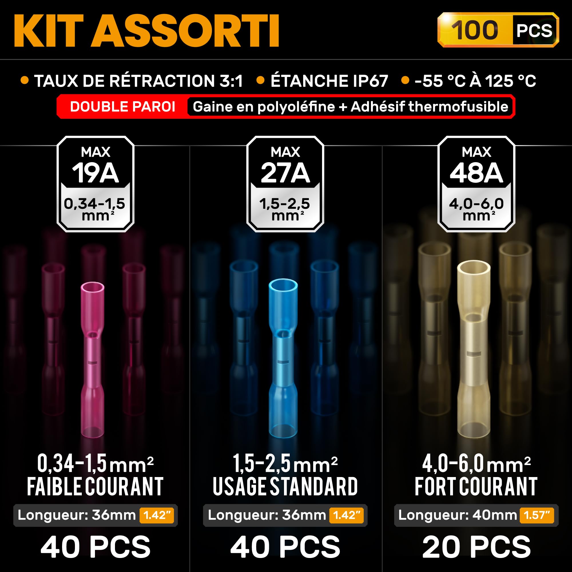 SOMELINE Pince à Sertir Cosse Thermorétractable Kit, Pince à Sertir 0,34-6 mm², avec 100 pcs Connecteur Thermorétractable, Cosse a Sertir Connecteur Electrique Etanche, for Cars and Boats
