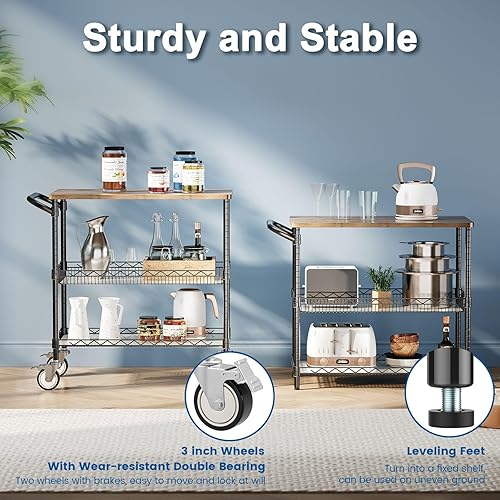 Miniatura 7 de Leteuke Carros de cocina rodantes con ruedas, 34 pulgadas de largo x 17.5 pulgadas de ancho, carrito utilitario resistente de 3 niveles con mesa de