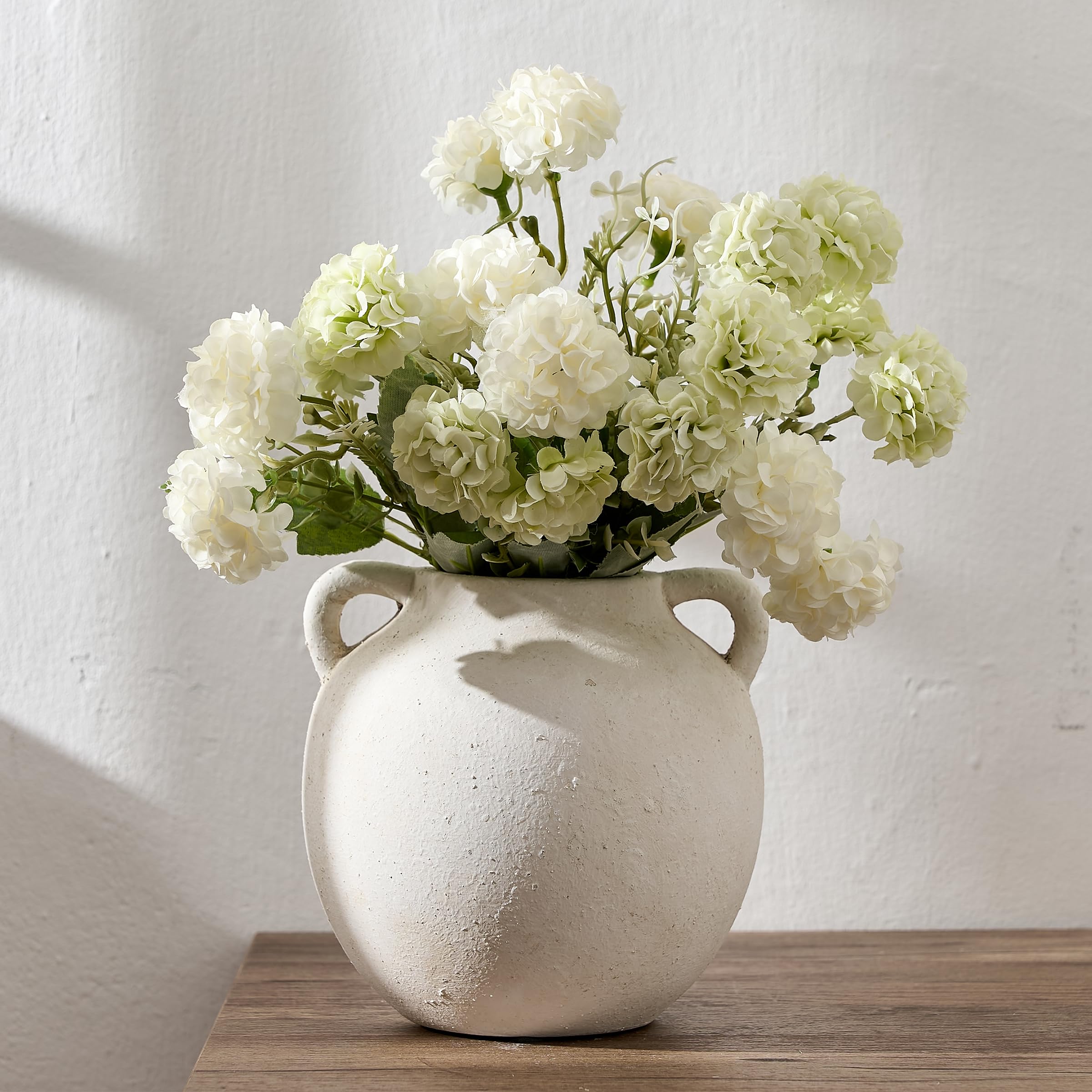 PORCER Jarrón de cerámica, jarrón de Terracota de 5.8 Pulgadas con Asas, jarrón Decorativo Bohemio para decoración del hogar, Granja, Sala de Estar, Mesa, Color Beige