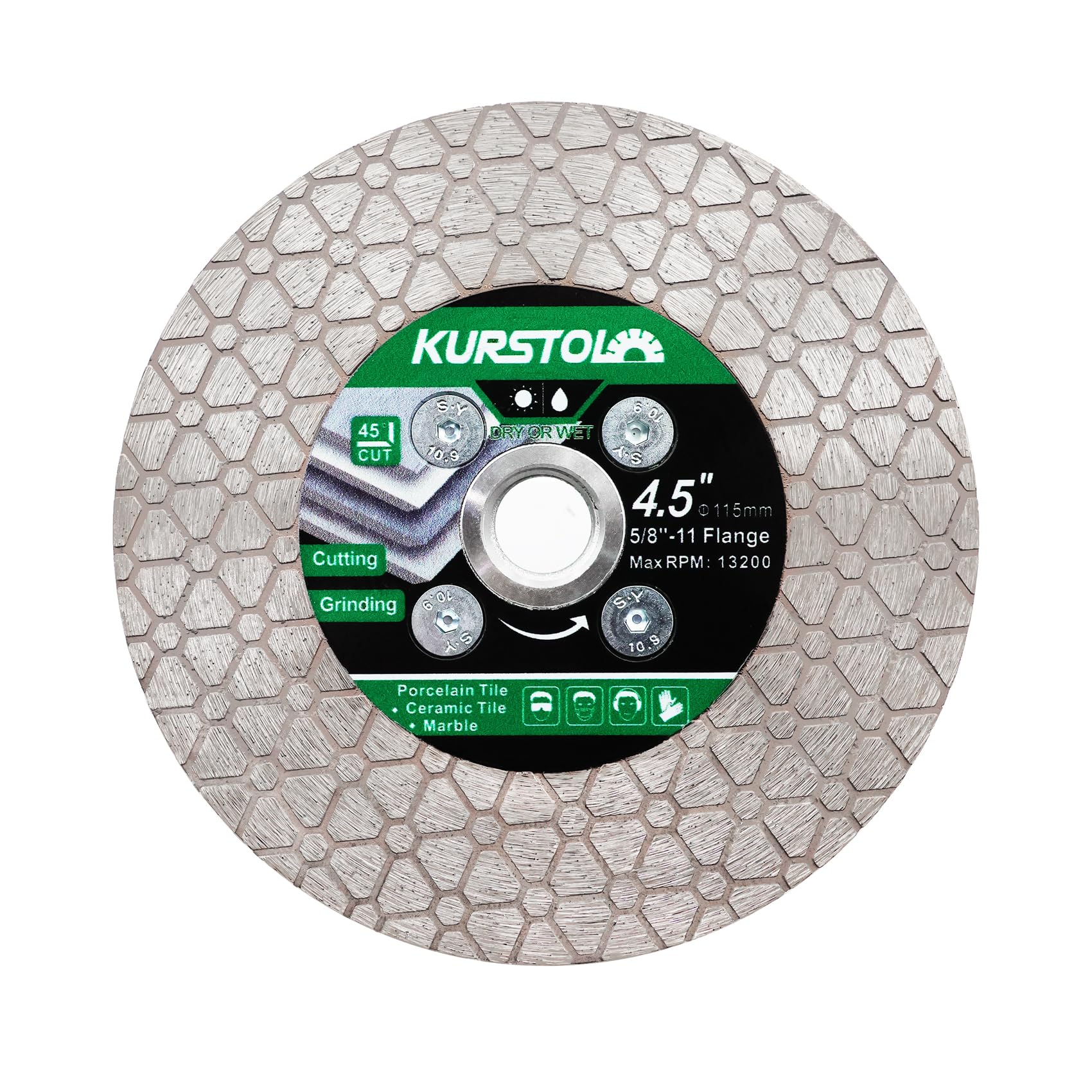 KURSTOL Diamond Cutting Disc - 4.5"/115mm Dual-Purpose Tile Diamond Saw Blade,Angle Grinder Blade 5/8"-11 Thread for Cutting and Grinding Ceramic Tiles,Porcelain,Granite,Marble
