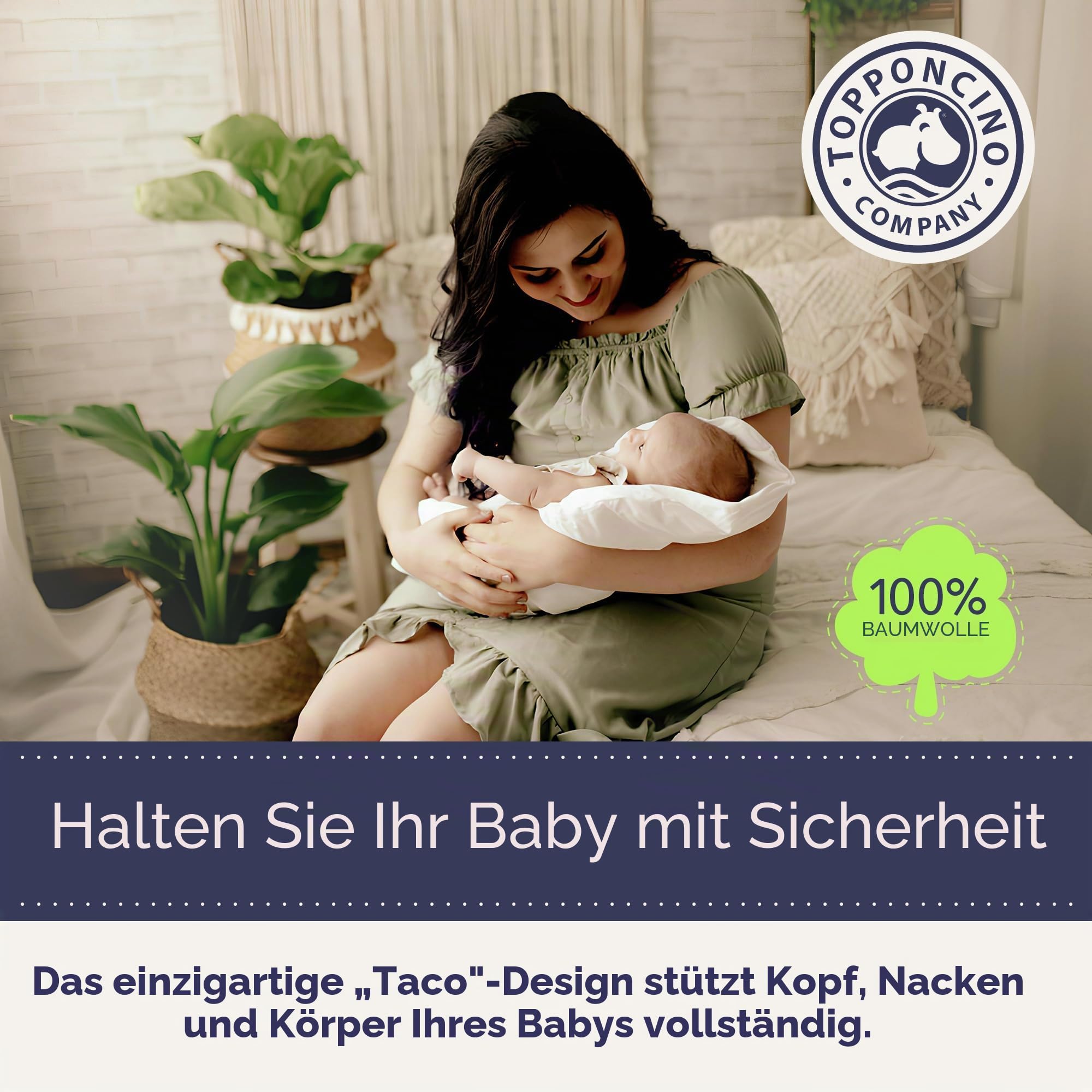Montessori Topponcino Baby Stützkissen (Grün) | Luxuriöses Babynest aus 100% natürlicher Baumwolle für den Komfort Ihres Neugeborenen | Authentische Montessori Babyausstattung