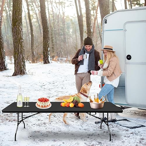 Miniatura 92 de Mesa plegable de plástico portátil de 4 pies/6 pies/8 pies, mesa de comedor de picnic blanca y negra, plegable por la mitad para campamento, fiesta