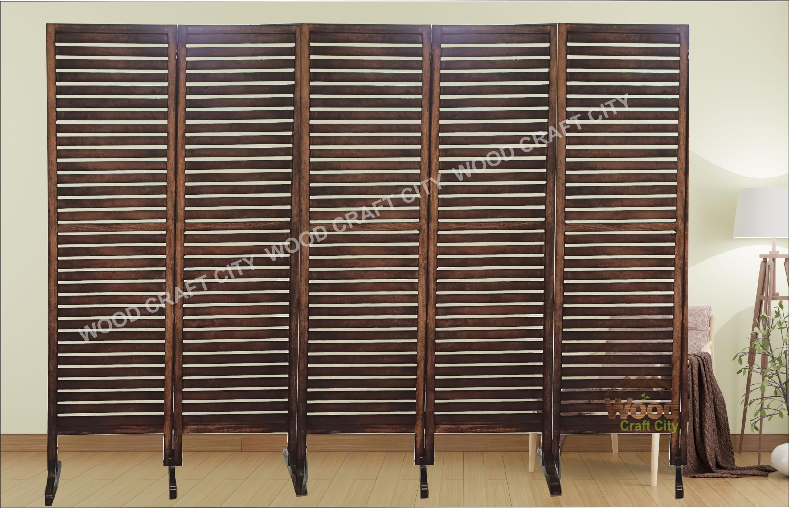 WOOD CRAFT CITY Wooden Living Room Partition | Office Panel Room Divider | 6-Foot Wall Separator | Partitions and Dividers (5 Panel with Stand)-image-26